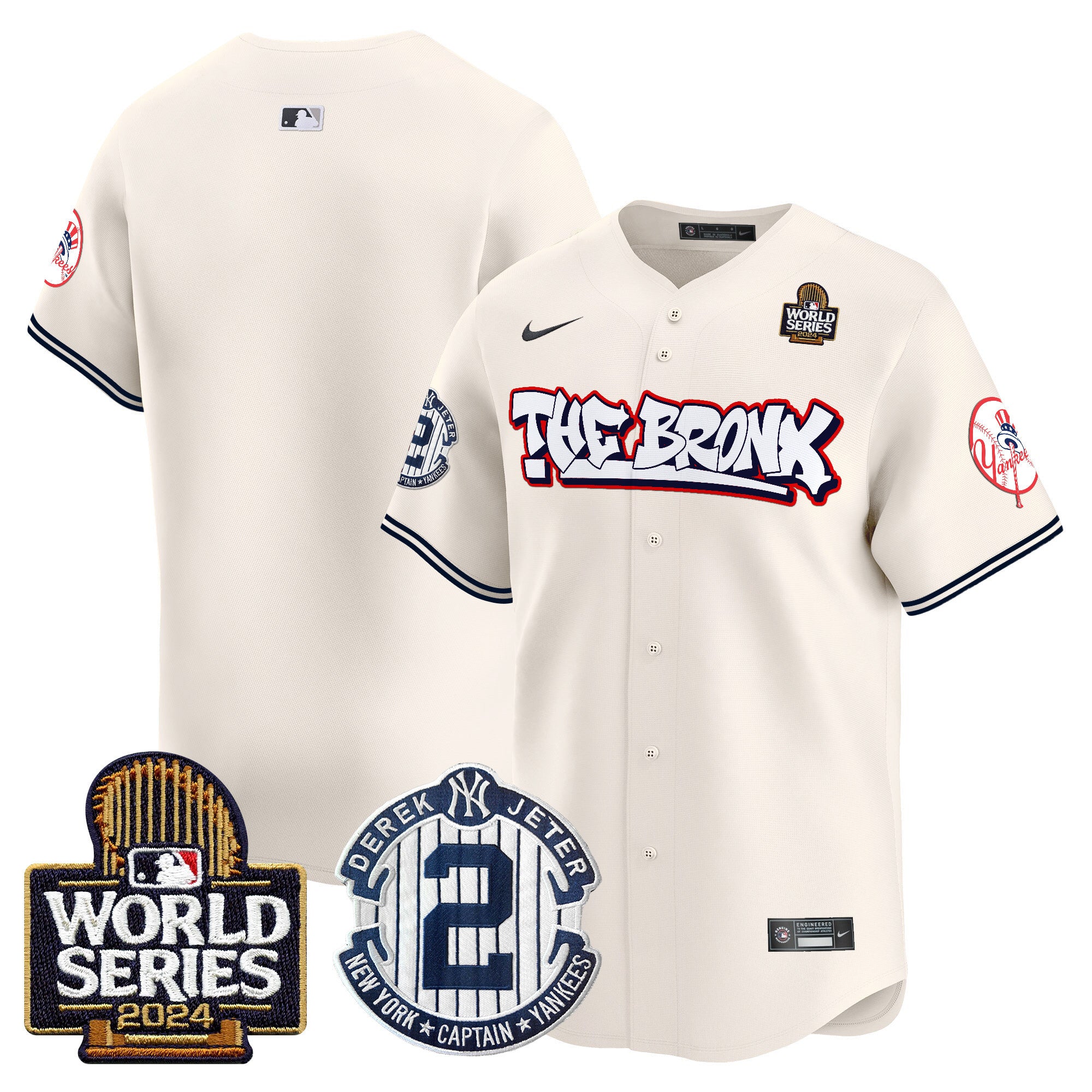 Men's Yankees The Bronx 2024 World Series Vapor Premier Limited Jersey V2 - All Stitched - Cream, Team