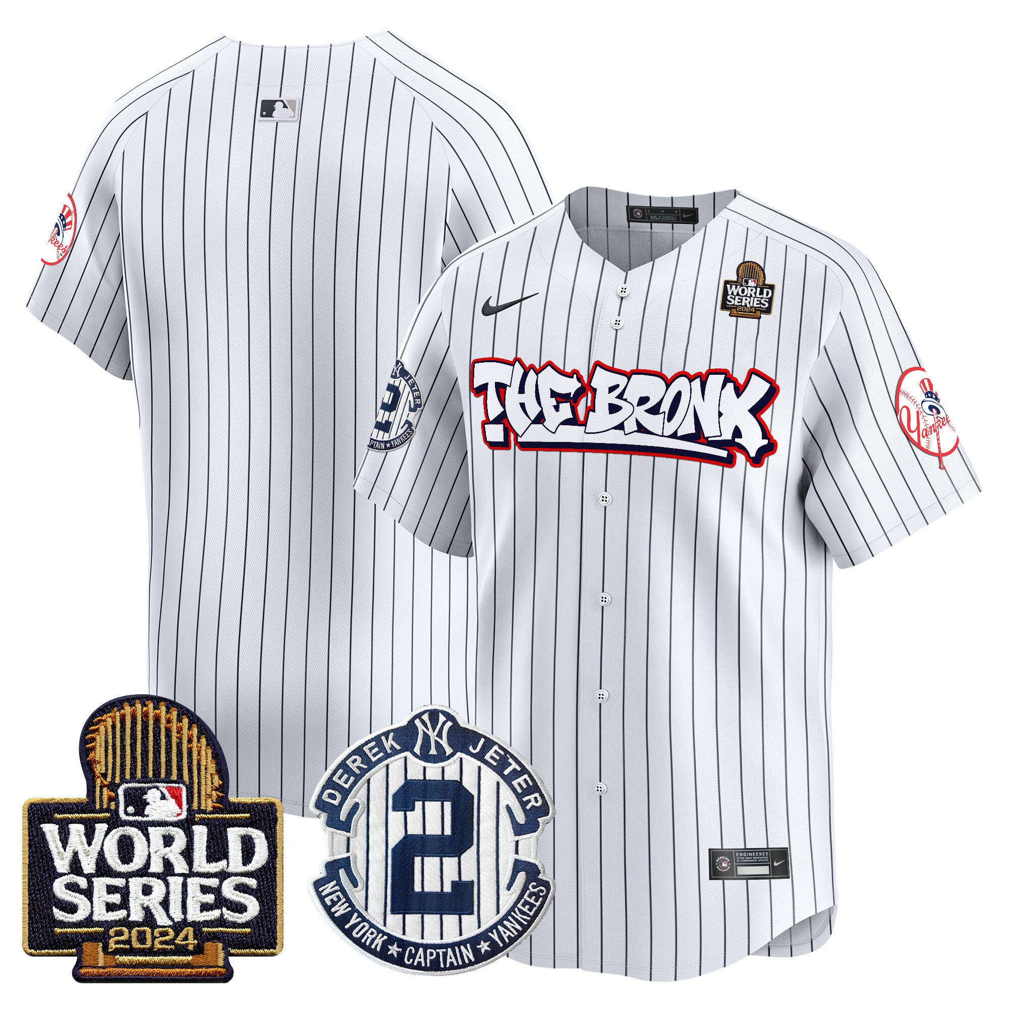 Men's Yankees The Bronx 2024 World Series Vapor Premier Limited Jersey V2 - All Stitched - Pinstripe, Team