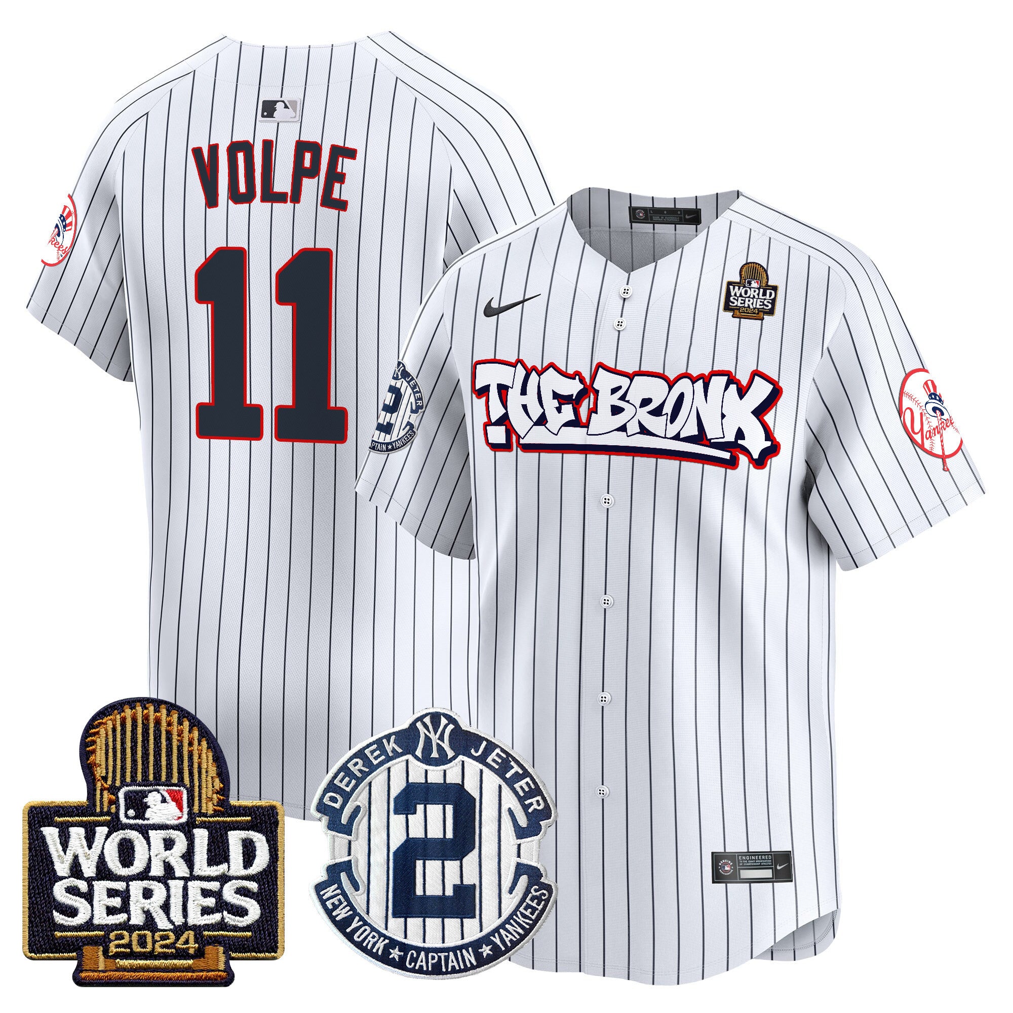 Men's Yankees The Bronx 2024 World Series Vapor Premier Limited Jersey V2 - All Stitched - Pinstripe, Anthony Volpe