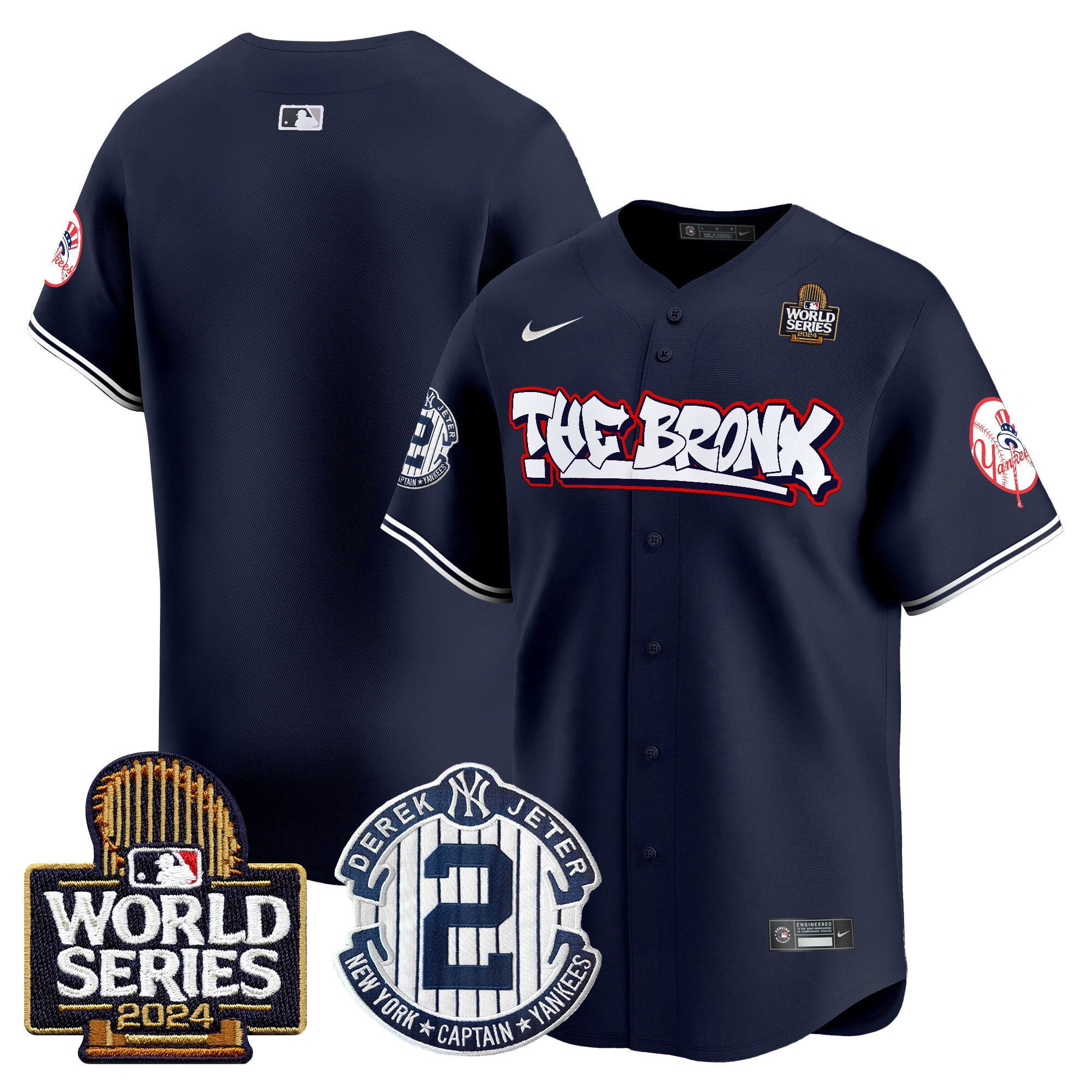 Men's Yankees The Bronx 2024 World Series Vapor Premier Limited Jersey V2 - All Stitched - Navy, Team