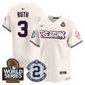 Men's Yankees The Bronx 2024 World Series Vapor Premier Limited Jersey V2 - All Stitched - Cream, Babe Ruth