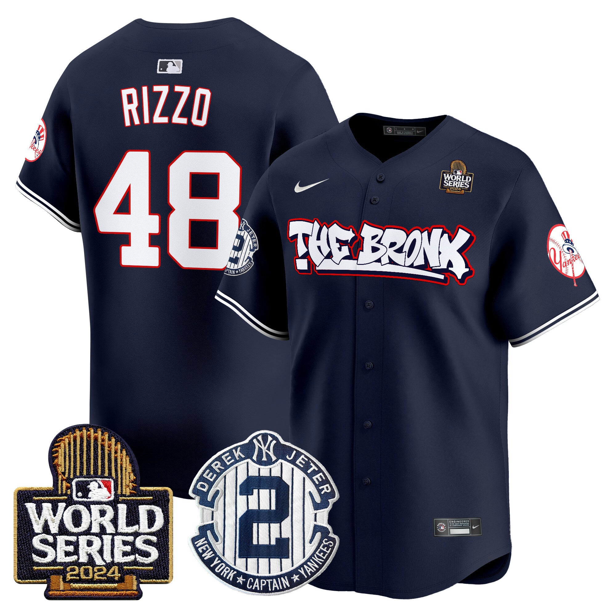 Men's Yankees The Bronx 2024 World Series Vapor Premier Limited Jersey V2 - All Stitched - Navy, Anthony Rizzo