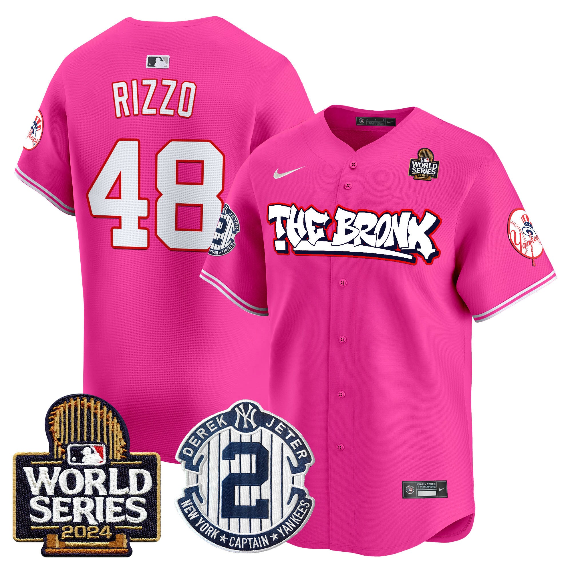 Men's Yankees The Bronx 2024 World Series Vapor Premier Limited Jersey V2 - All Stitched - Pink, Anthony Rizzo