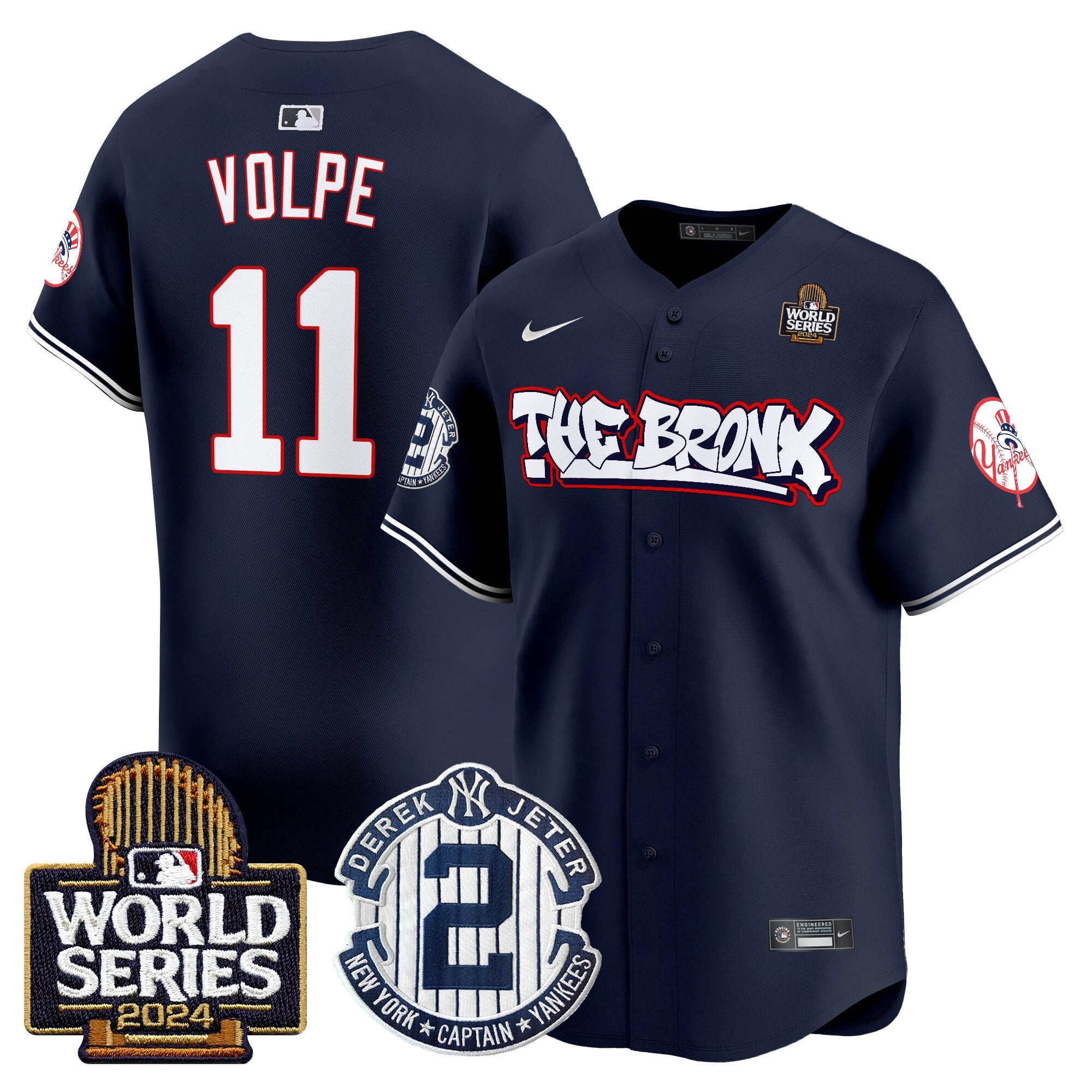 Men's Yankees The Bronx 2024 World Series Vapor Premier Limited Jersey V2 - All Stitched - Navy, Anthony Volpe