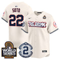 Men's Yankees The Bronx 2024 World Series Vapor Premier Limited Jersey V2 - All Stitched - Cream, Juan Soto