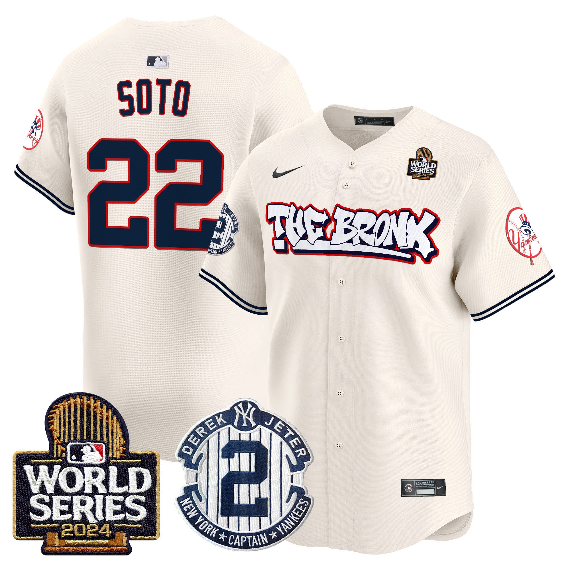 Men's Yankees The Bronx 2024 World Series Vapor Premier Limited Jersey V2 - All Stitched - Cream, Juan Soto