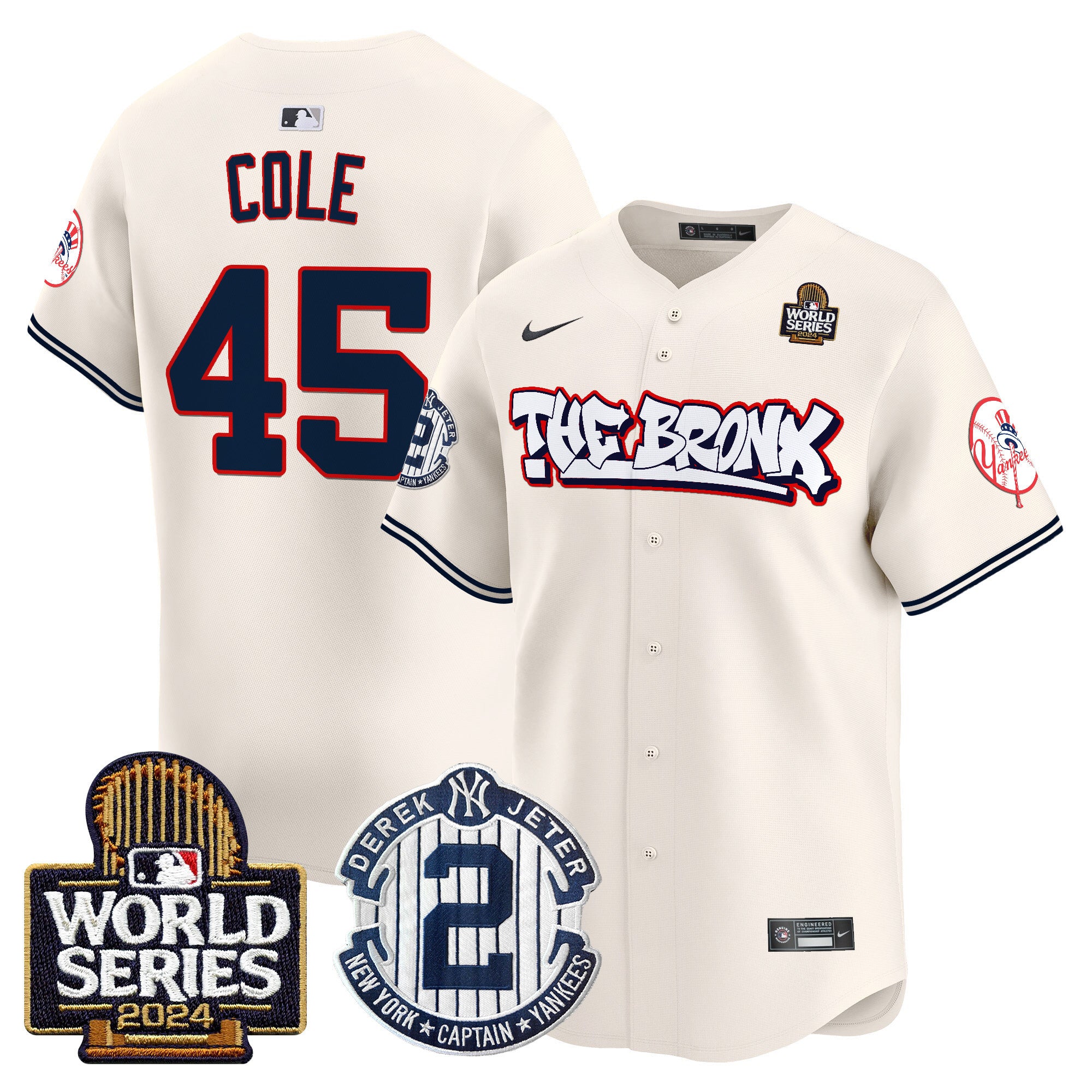 Men's Yankees The Bronx 2024 World Series Vapor Premier Limited Jersey V2 - All Stitched - Cream, Gerrit Cole