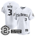 Men's Yankees 'The Bronx - Gothic Ink Drop Edition' Vapor Premier Limited Jersey - All Stitched - White, Babe Ruth