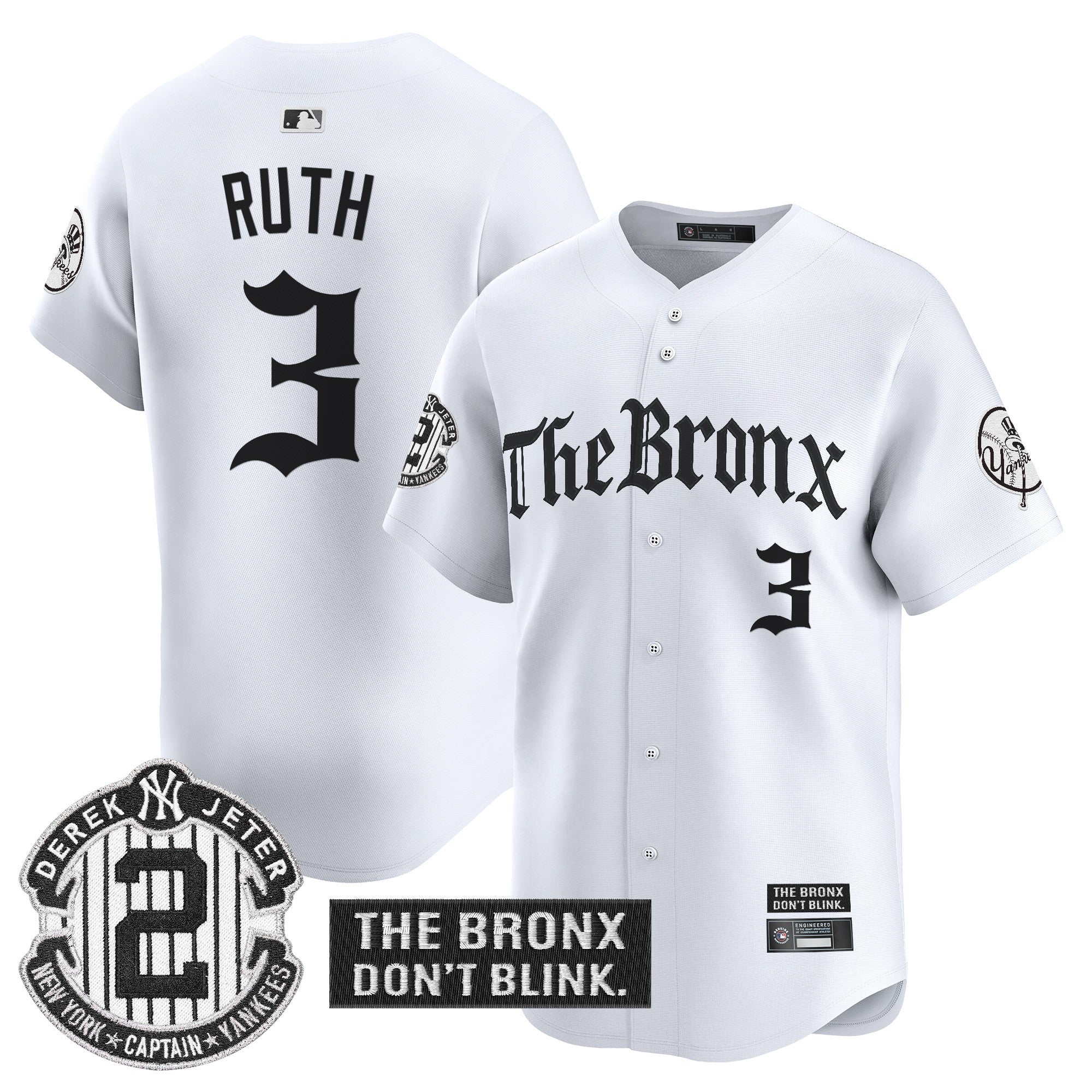 Men's Yankees 'The Bronx - Gothic Ink Drop Edition' Vapor Premier Limited Jersey - All Stitched - White, Babe Ruth