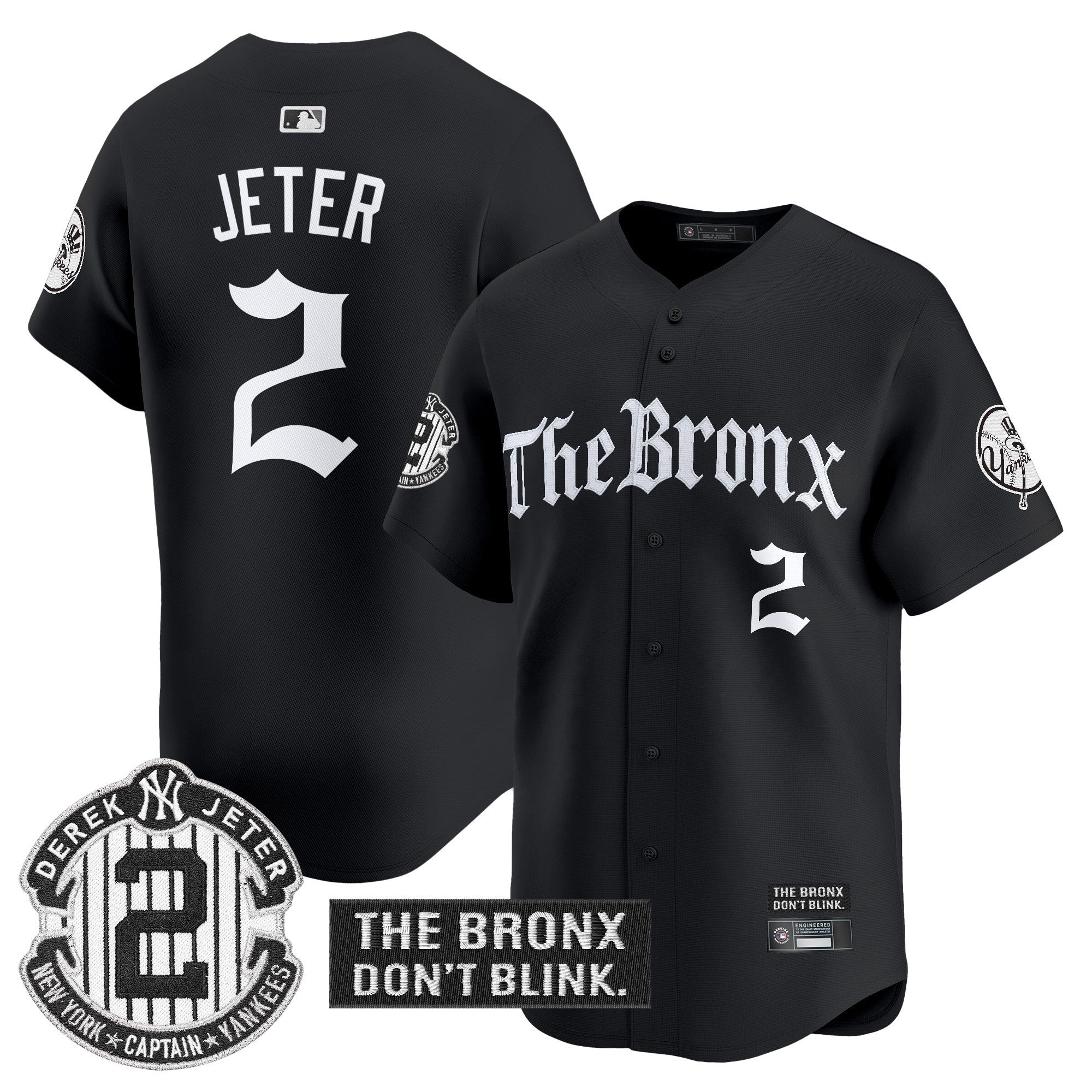 Men's Yankees 'The Bronx - Gothic Ink Drop Edition' Vapor Premier Limited Jersey - All Stitched - Black, Derek Jeter