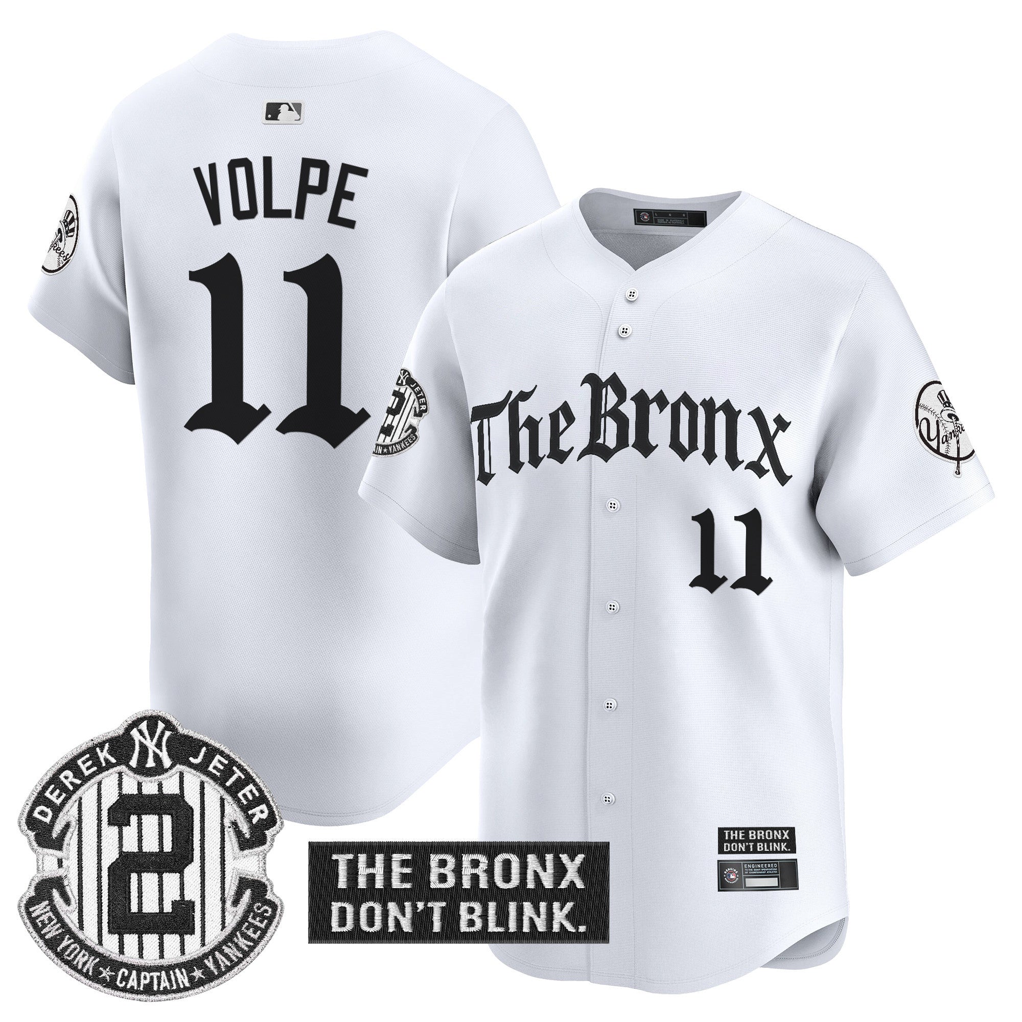 Men's Yankees 'The Bronx - Gothic Ink Drop Edition' Vapor Premier Limited Jersey - All Stitched - White, Anthony Volpe