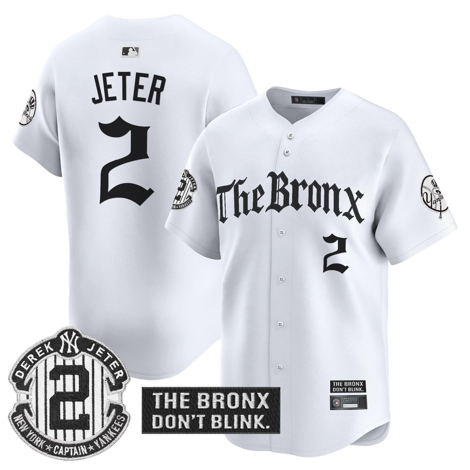 Men's Yankees 'The Bronx - Gothic Ink Drop Edition' Vapor Premier Limited Jersey - All Stitched - White, Derek Jeter