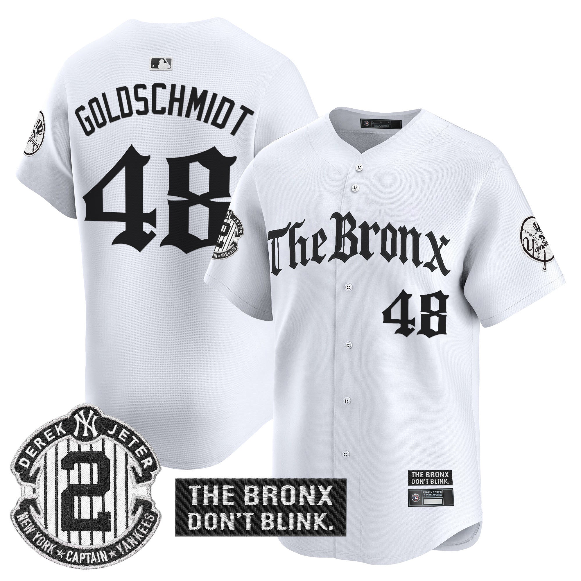 Men's Yankees 'The Bronx - Gothic Ink Drop Edition' Vapor Premier Limited Jersey - All Stitched - White, Paul Goldschmidt