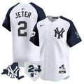 Men's Yankees Vapor Premier Limited Jersey - New York Patch - All Stitched - White Alternate, Derek Jeter