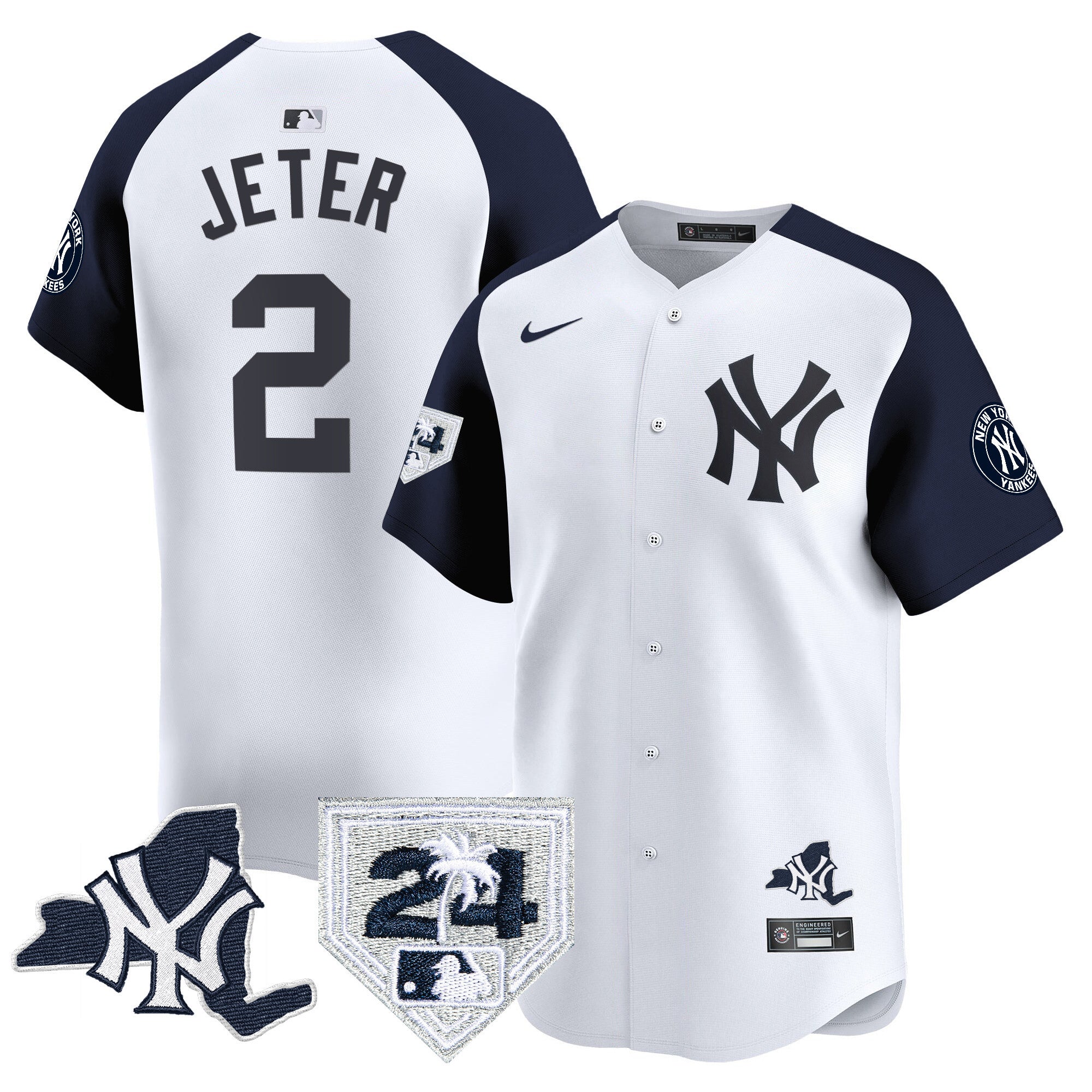Men's Yankees Vapor Premier Limited Jersey - New York Patch - All Stitched - White Alternate, Derek Jeter