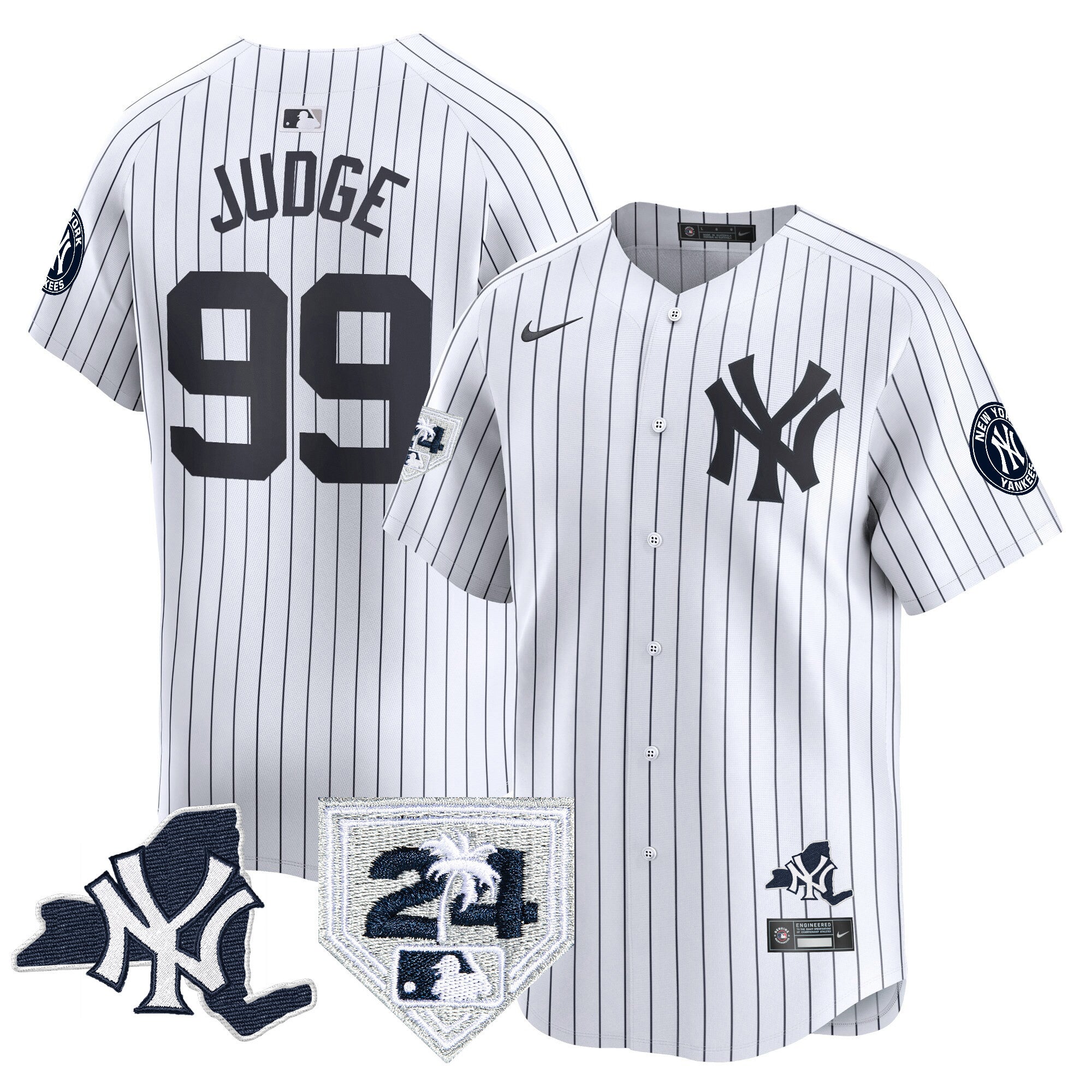 Men's Yankees Vapor Premier Limited Jersey - New York Patch - All Stitched - White, Aaron Judge