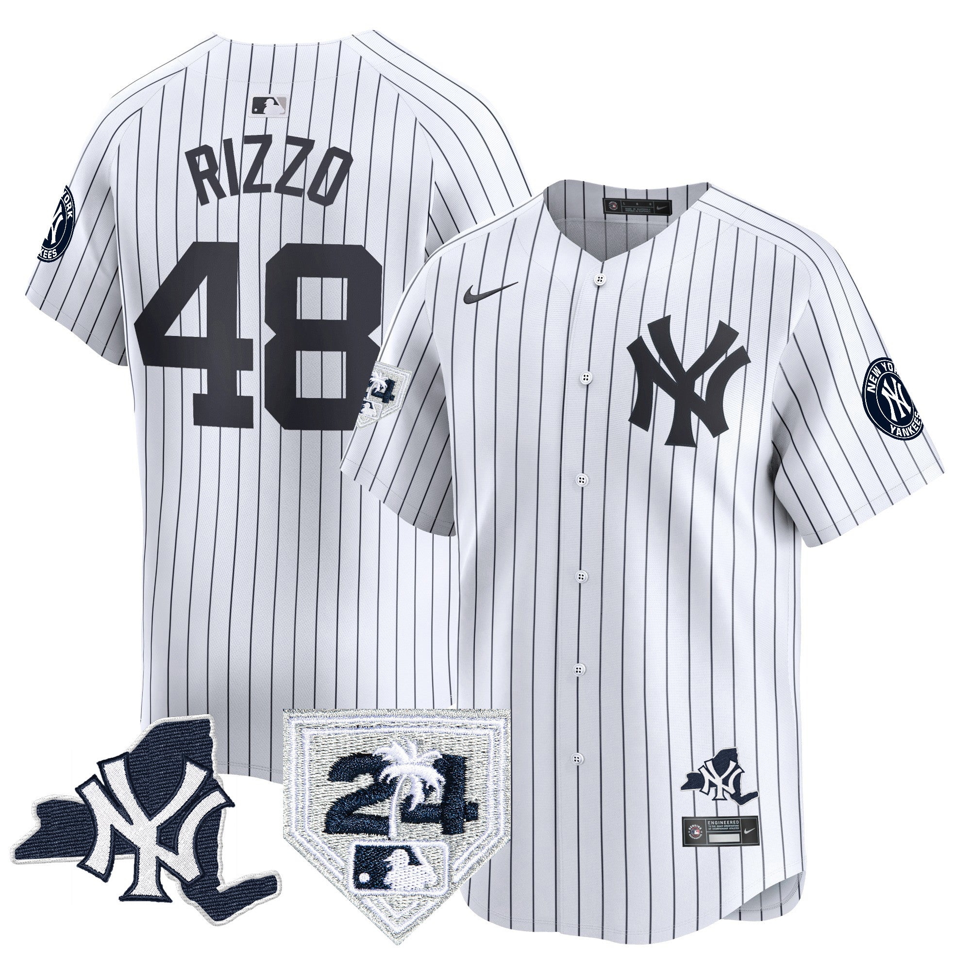 Men's Yankees Vapor Premier Limited Jersey - New York Patch - All Stitched - White, Anthony Rizzo