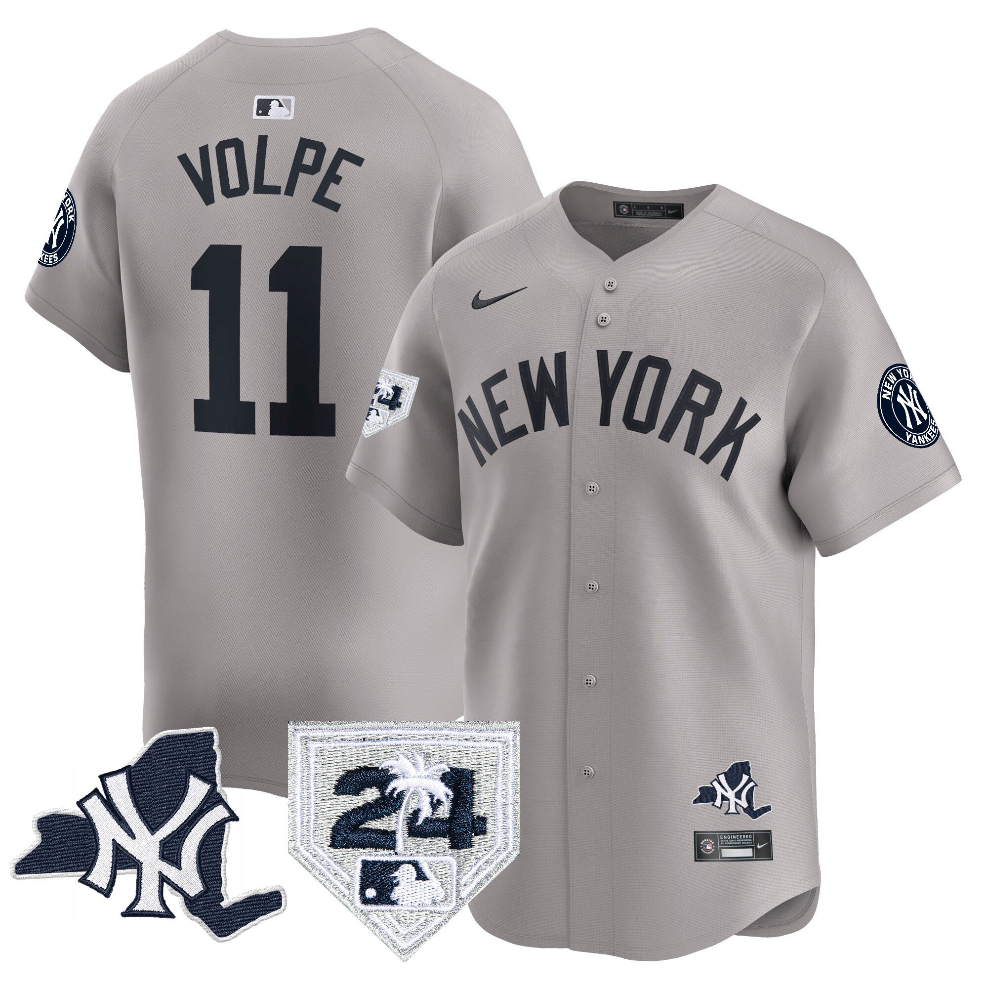 Men's Yankees Vapor Premier Limited Jersey - New York Patch - All Stitched - Gray, Anthony Volpe