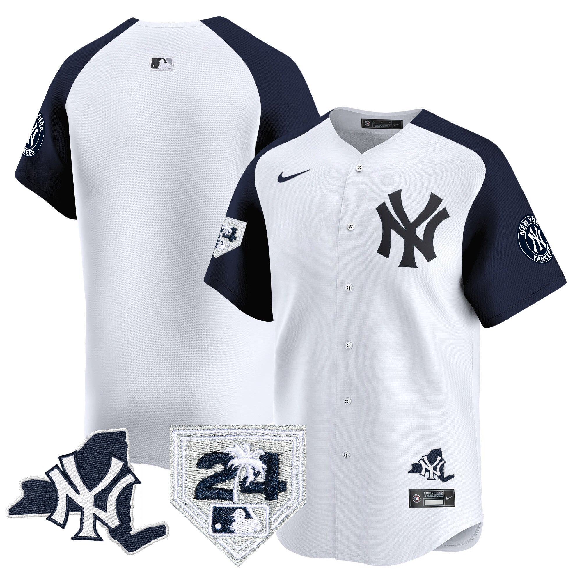 Men's Yankees Vapor Premier Limited Jersey - New York Patch - All Stitched - White Alternate, Team