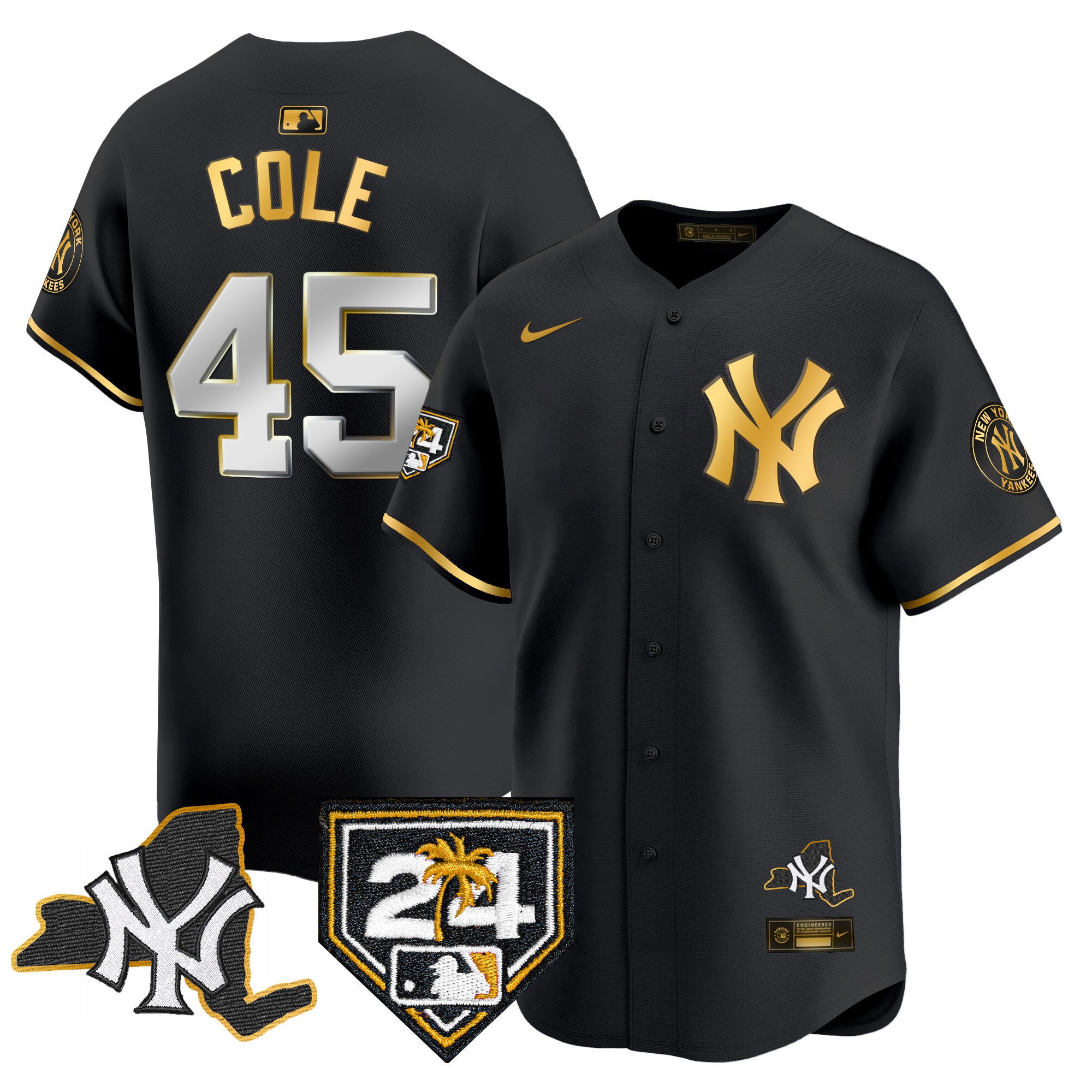Men's Yankees Vapor Premier Limited Jersey - New York Patch - All Stitched - Black Gold, Gerrit Cole