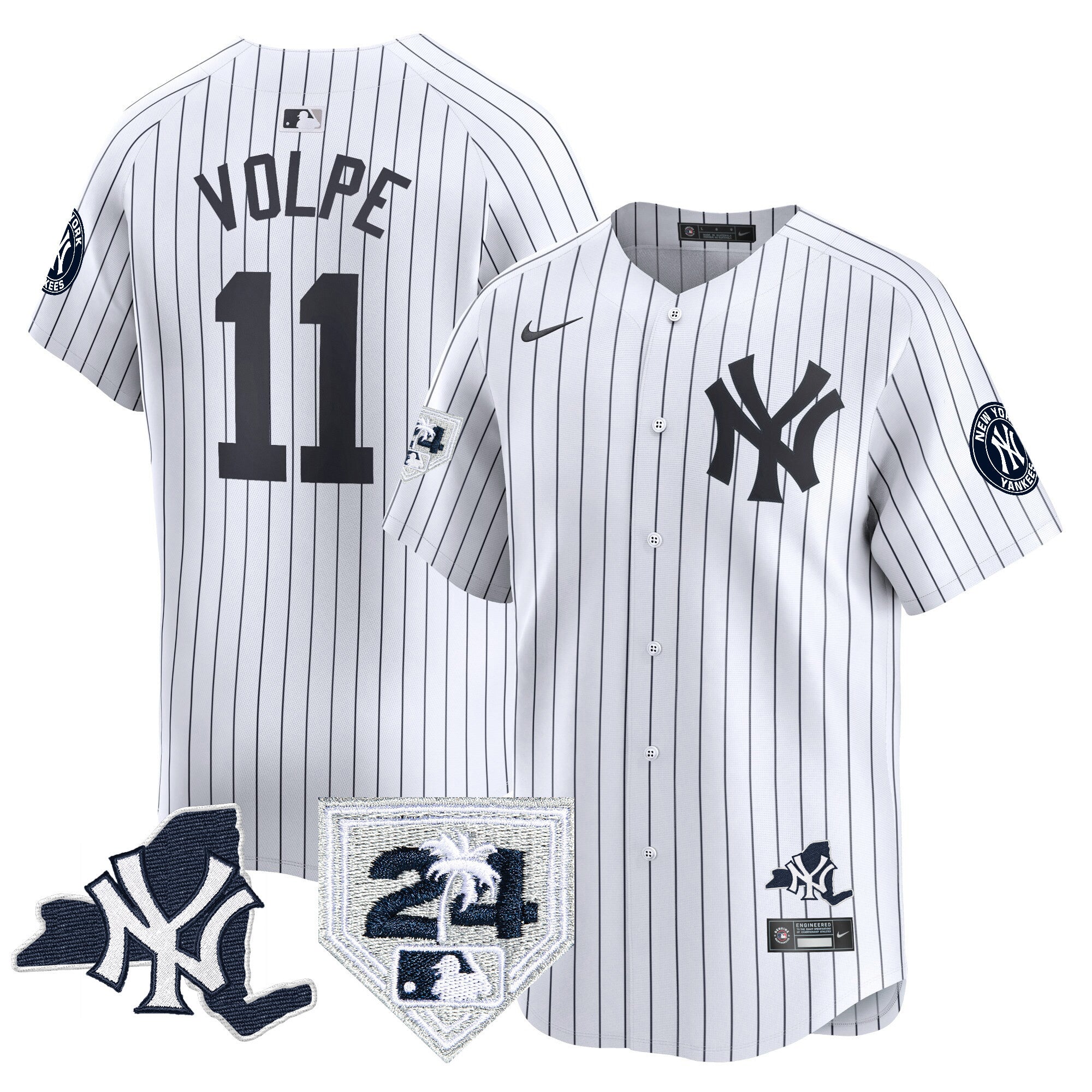 Men's Yankees Vapor Premier Limited Jersey - New York Patch - All Stitched - White, Anthony Volpe