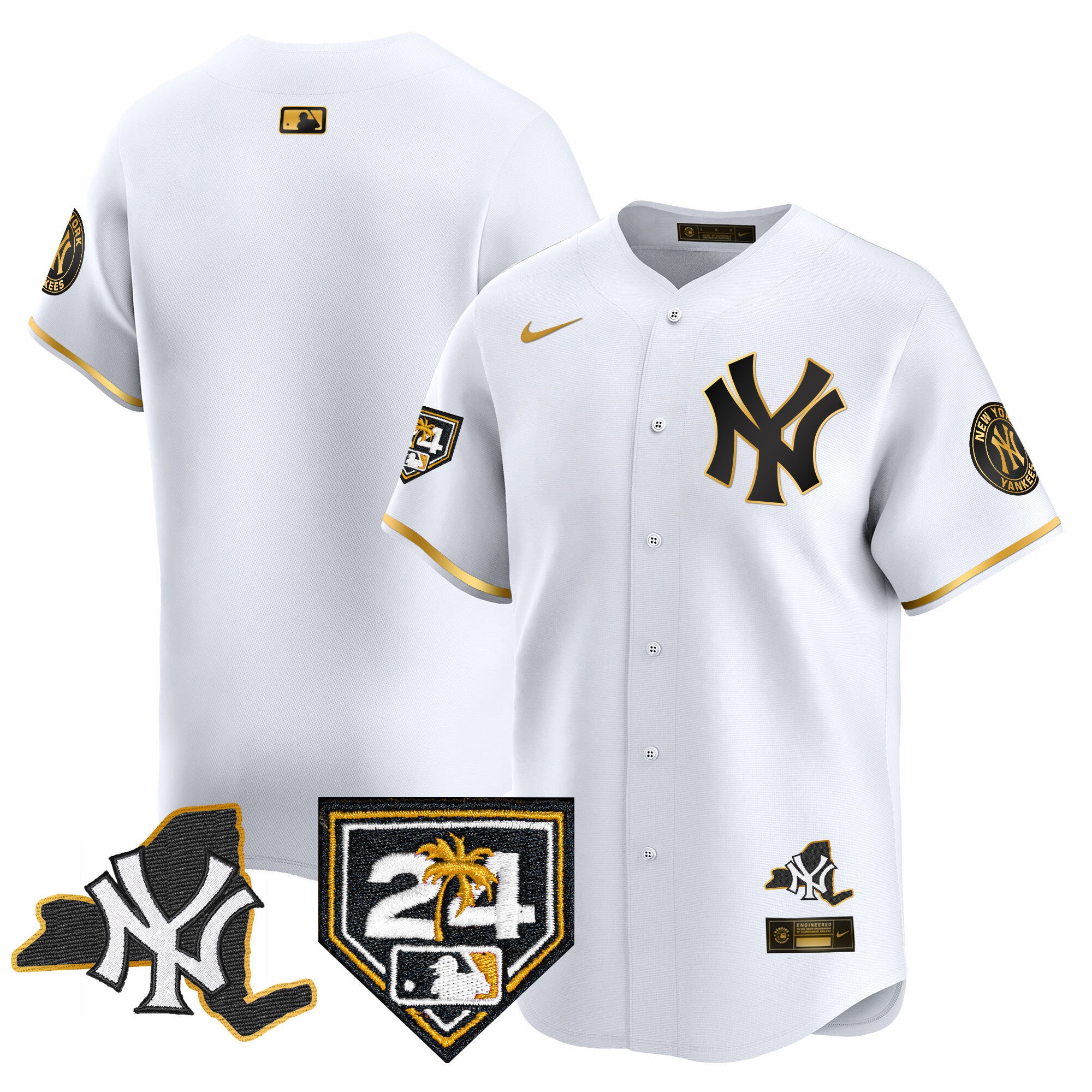 Men's Yankees Vapor Premier Limited Jersey - New York Patch - All Stitched - White Gold, Team