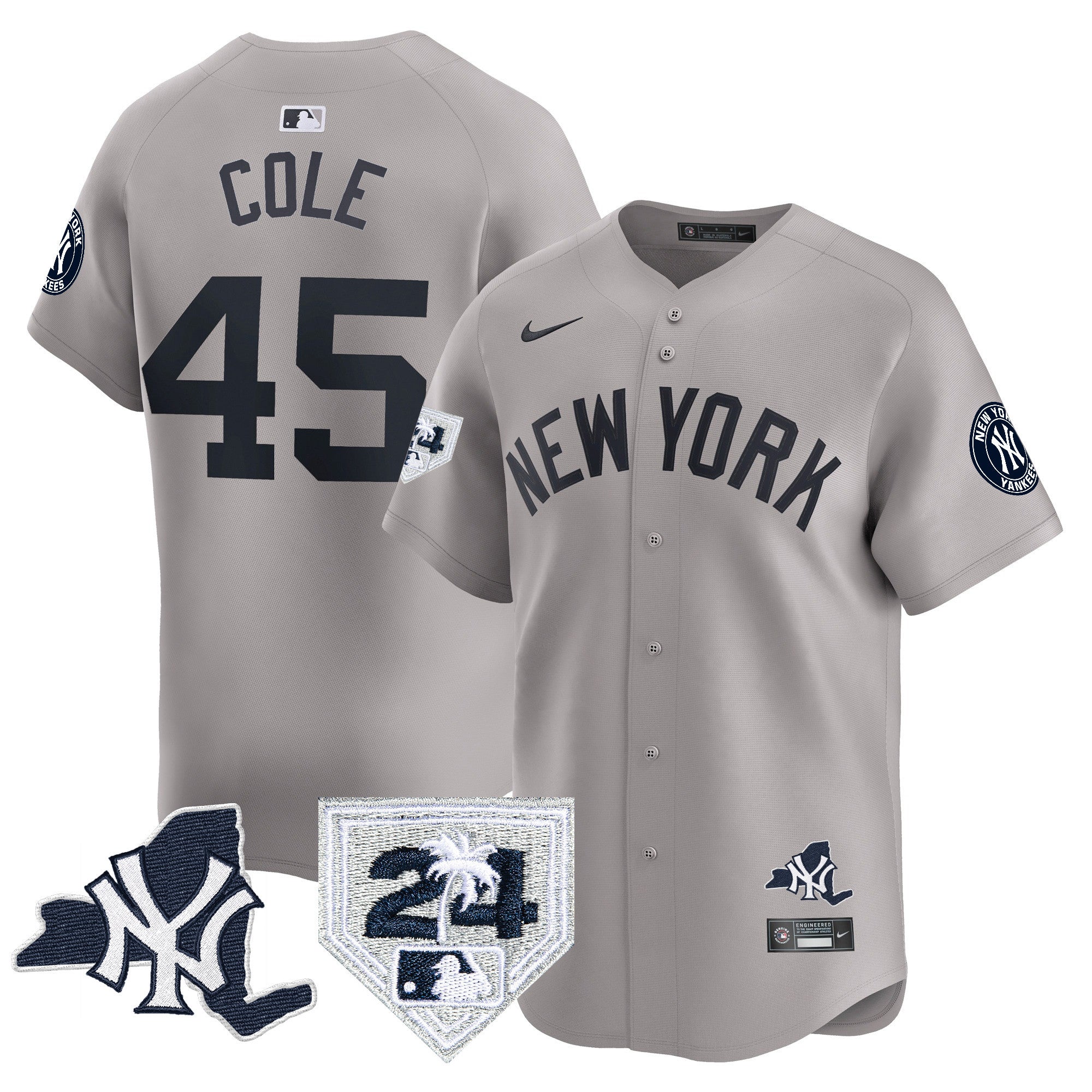 Men's Yankees Vapor Premier Limited Jersey - New York Patch - All Stitched - Gray, Gerrit Cole