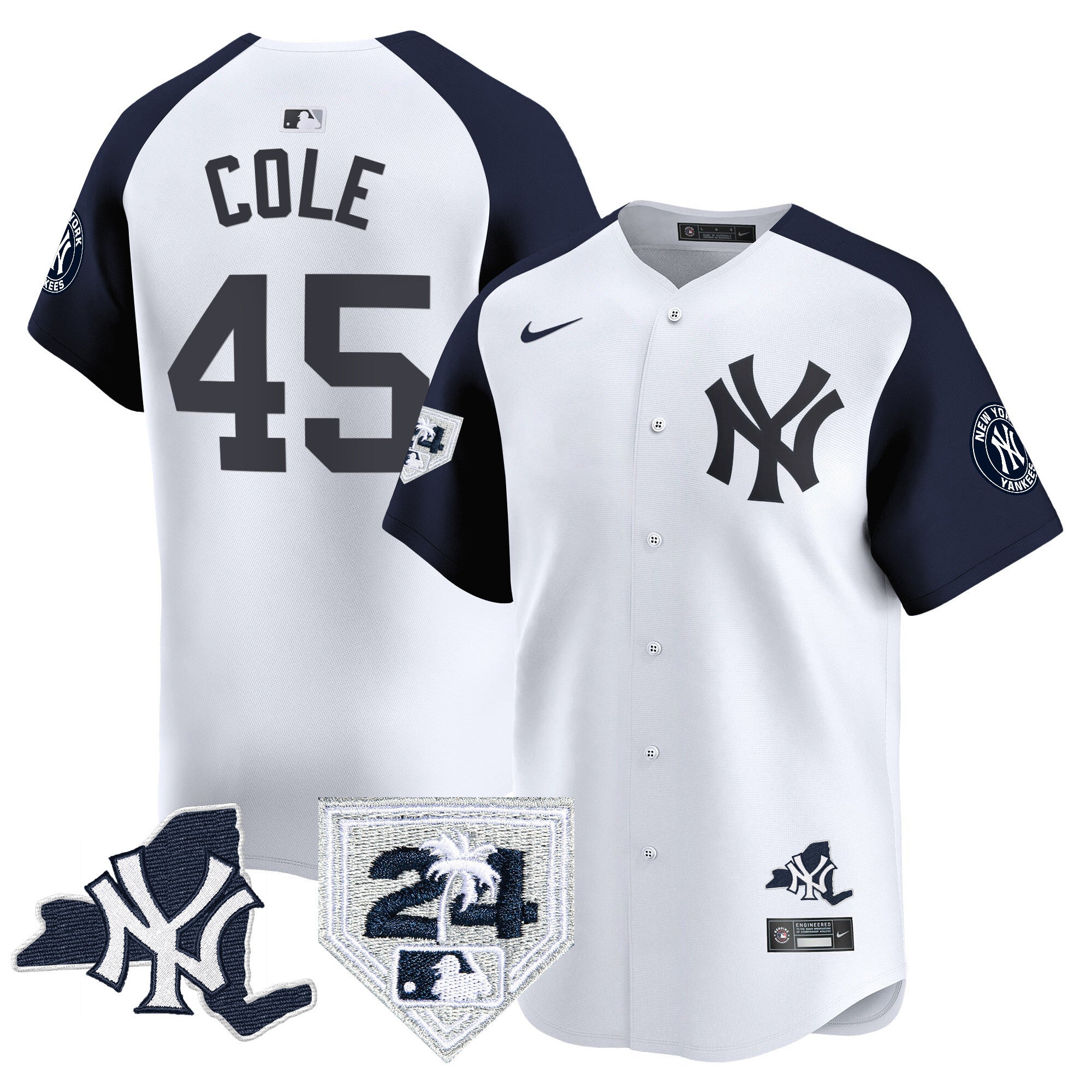 Men's Yankees Vapor Premier Limited Jersey - New York Patch - All Stitched - White Alternate, Gerrit Cole