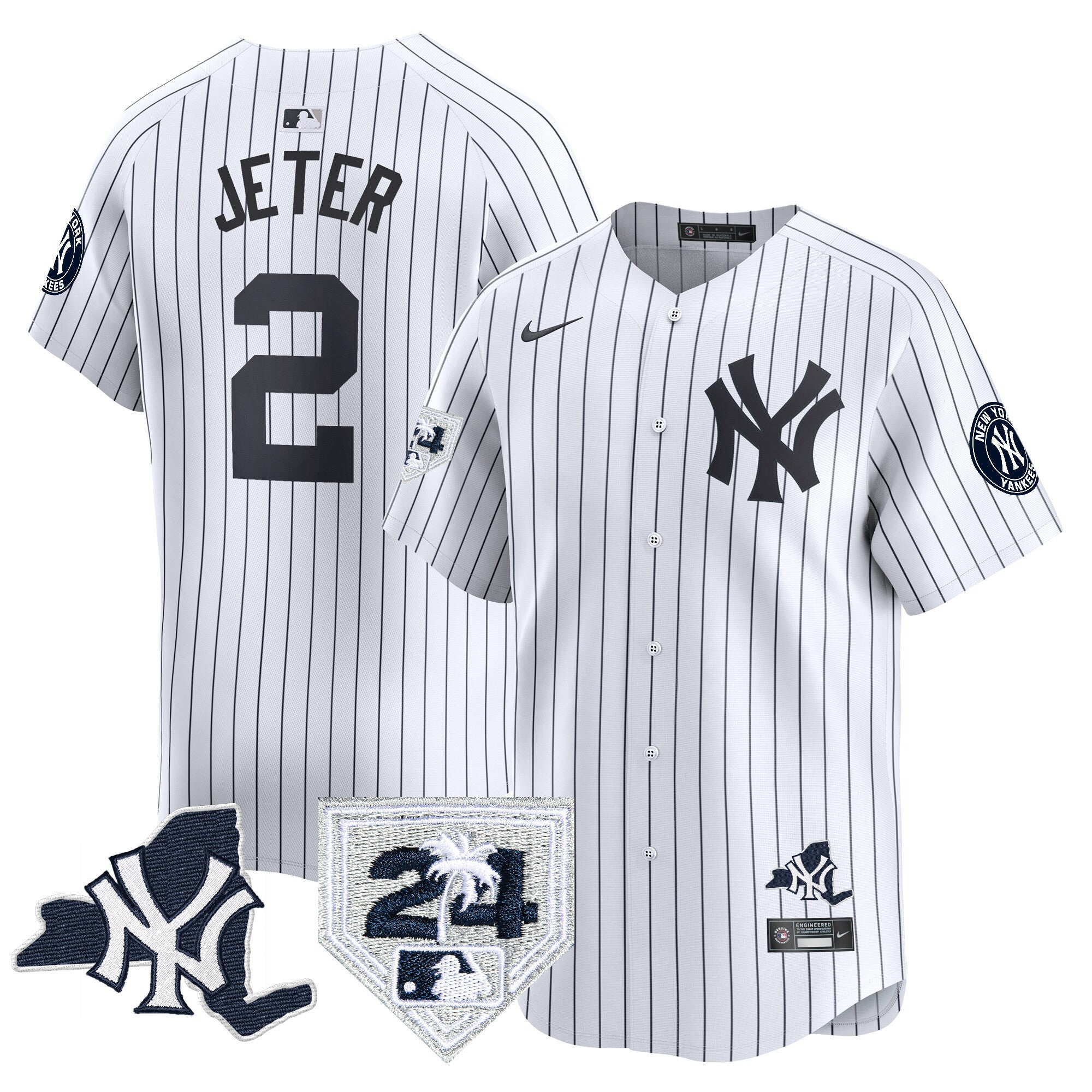 Men's Yankees Vapor Premier Limited Jersey - New York Patch - All Stitched - White, Derek Jeter