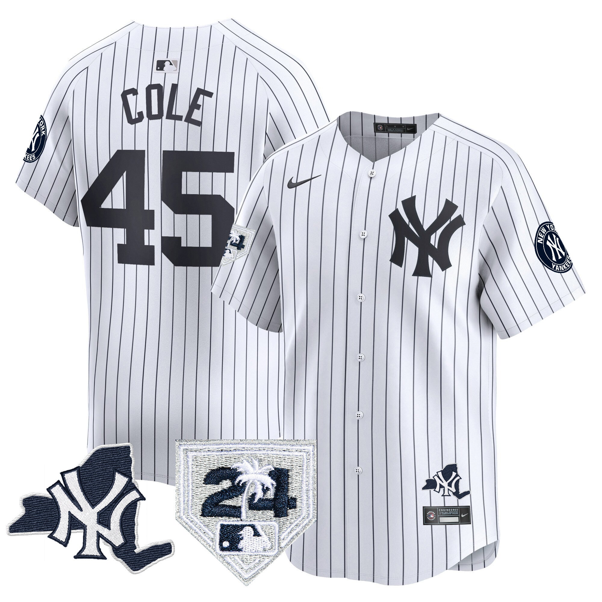 Men's Yankees Vapor Premier Limited Jersey - New York Patch - All Stitched - White, Gerrit Cole