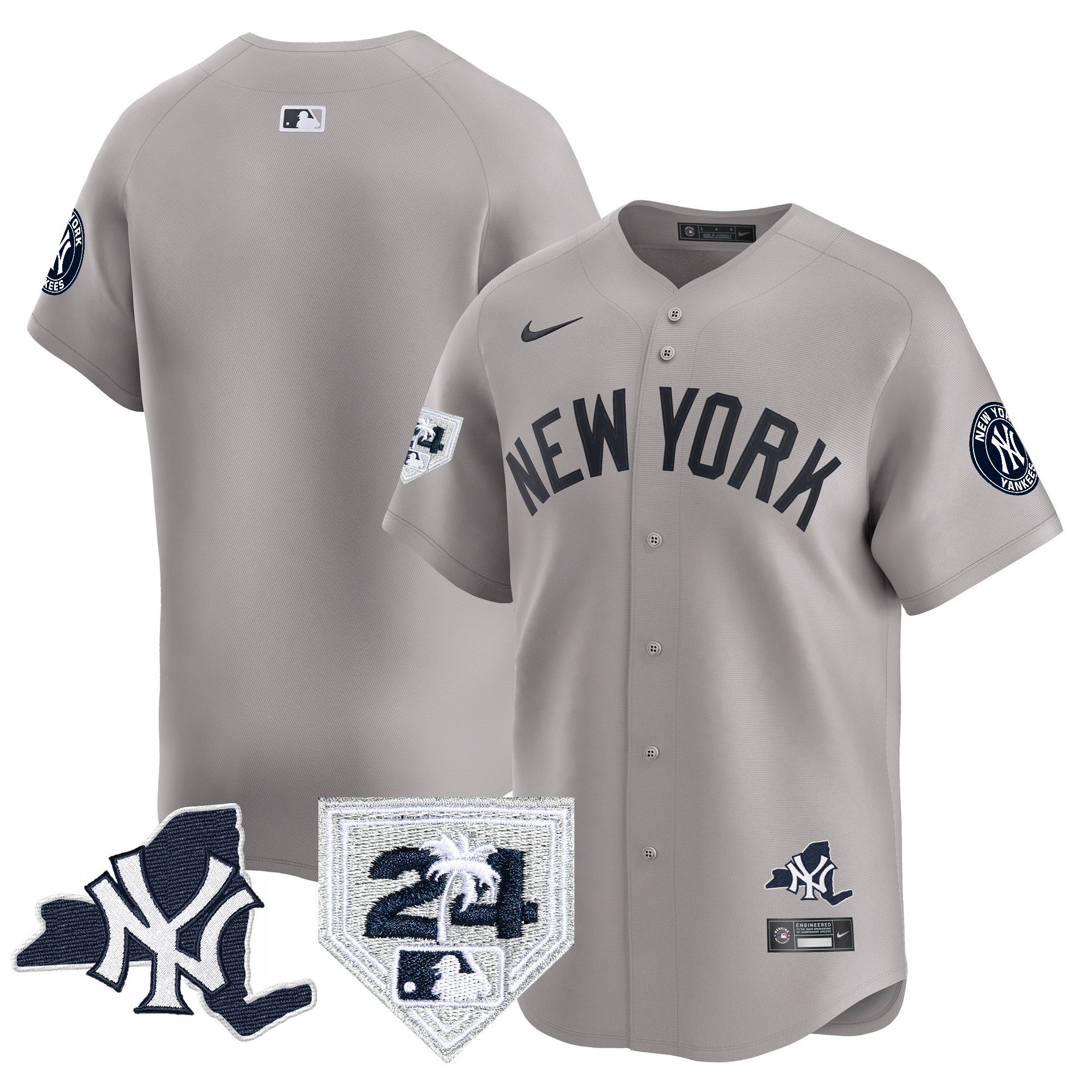 Men's Yankees Vapor Premier Limited Jersey - New York Patch - All Stitched - Gray, Team