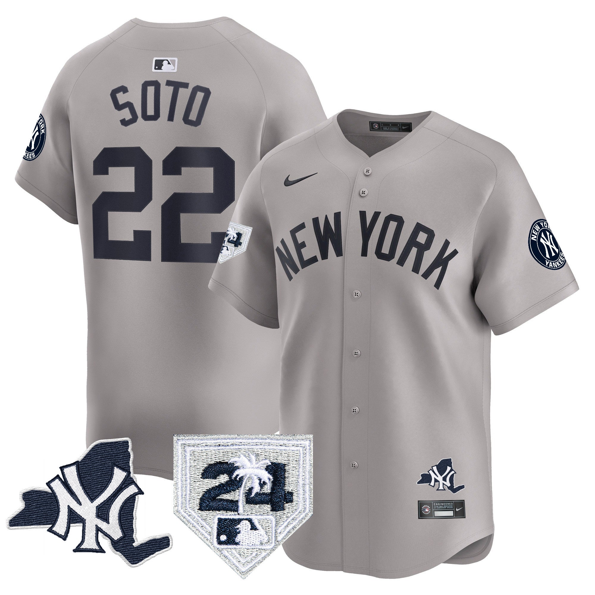 Men's Yankees Vapor Premier Limited Jersey - New York Patch - All Stitched - Gray, Juan Soto