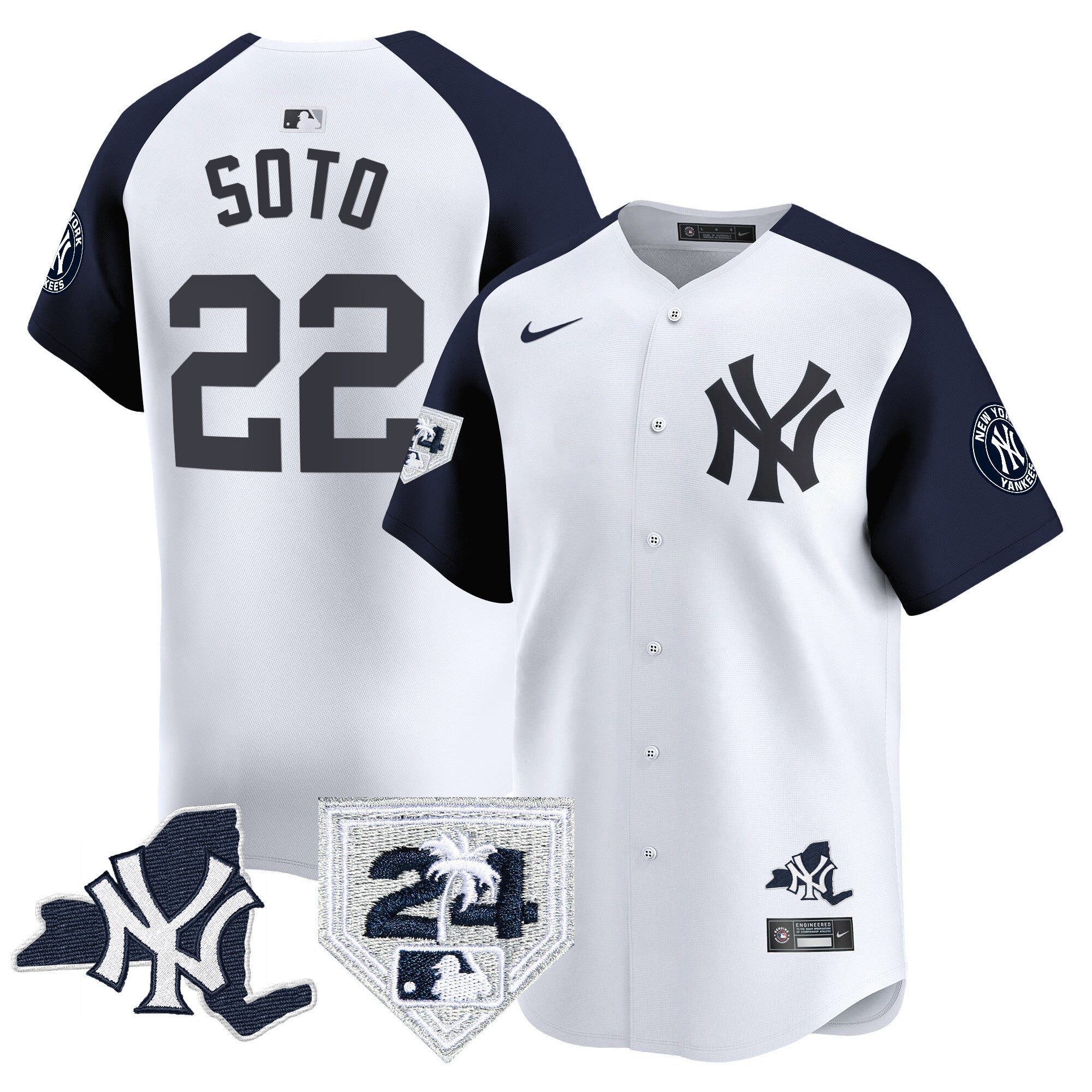 Men's Yankees Vapor Premier Limited Jersey - New York Patch - All Stitched - White Alternate, Juan Soto