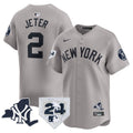 Men's Yankees Vapor Premier Limited Jersey - New York Patch - All Stitched - Gray, Derek Jeter