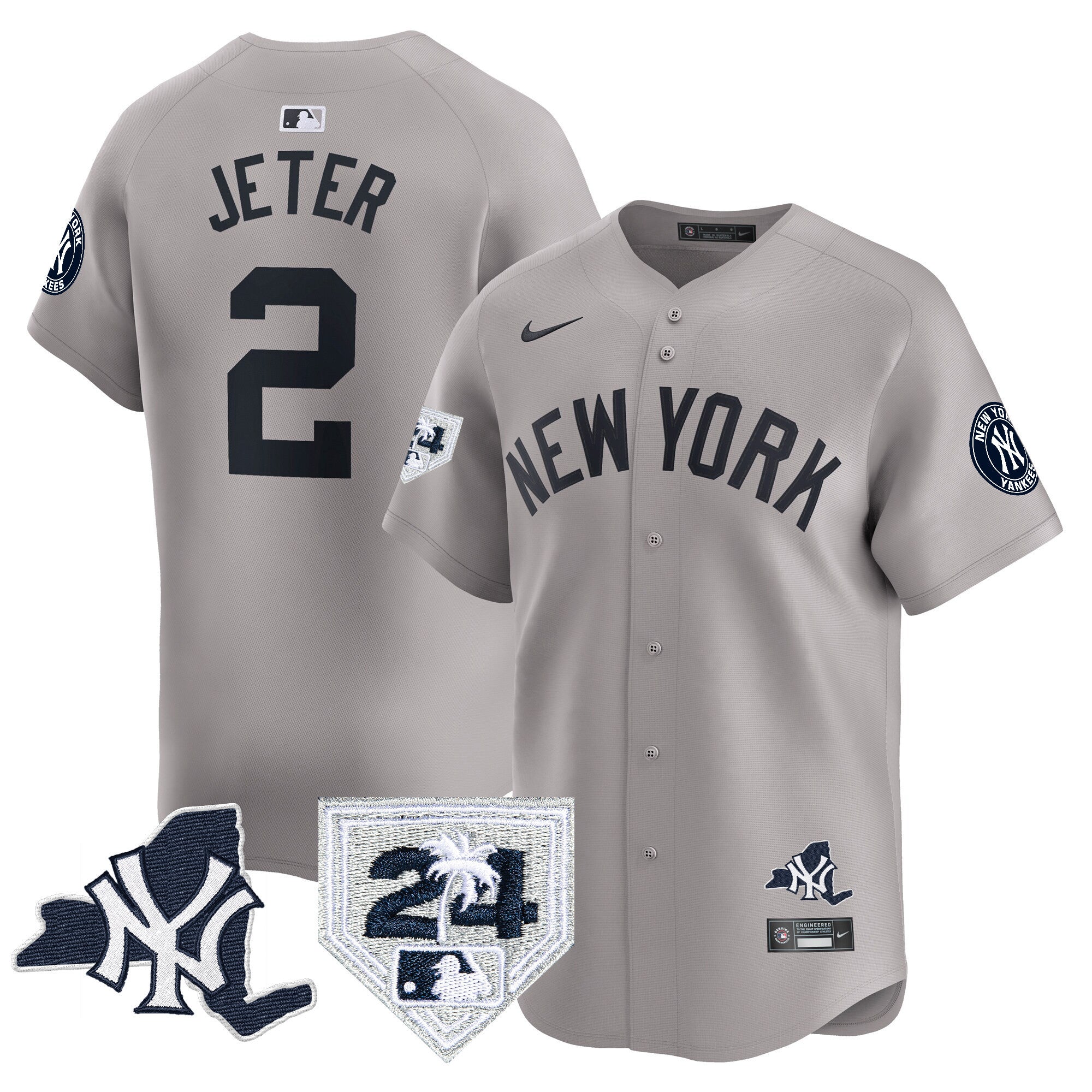Men's Yankees Vapor Premier Limited Jersey - New York Patch - All Stitched - Gray, Derek Jeter