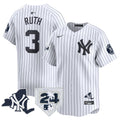 Men's Yankees Vapor Premier Limited Jersey - New York Patch - All Stitched - White, Babe Ruth