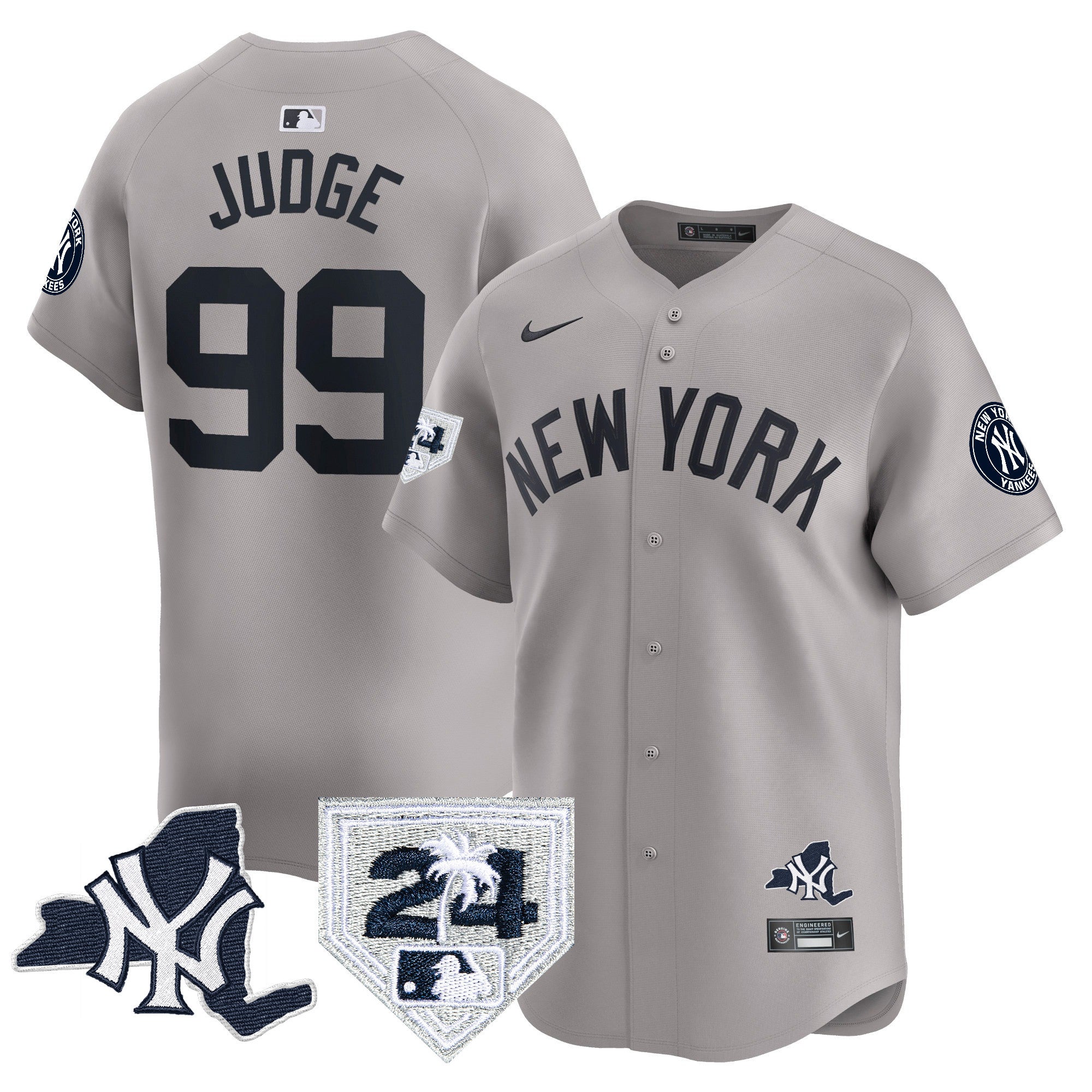 Men's Yankees Vapor Premier Limited Jersey - New York Patch - All Stitched - Gray, Aaron Judge
