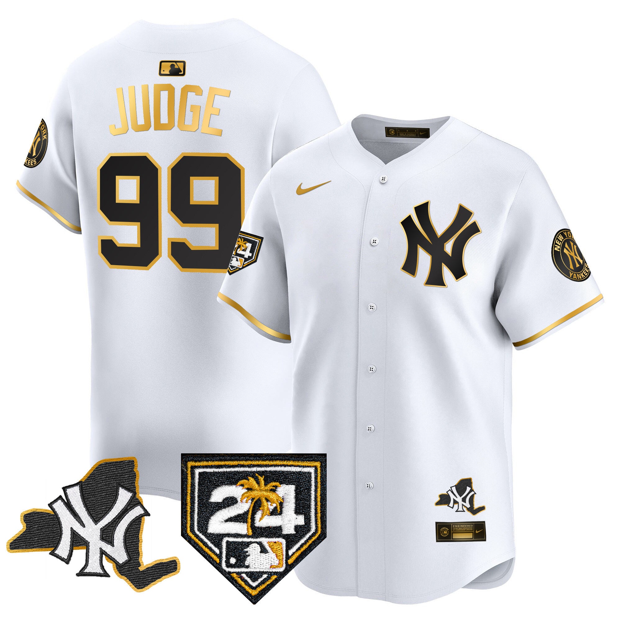 Men's Yankees Vapor Premier Limited Jersey - New York Patch - All Stitched - White Gold, Aaron Judge