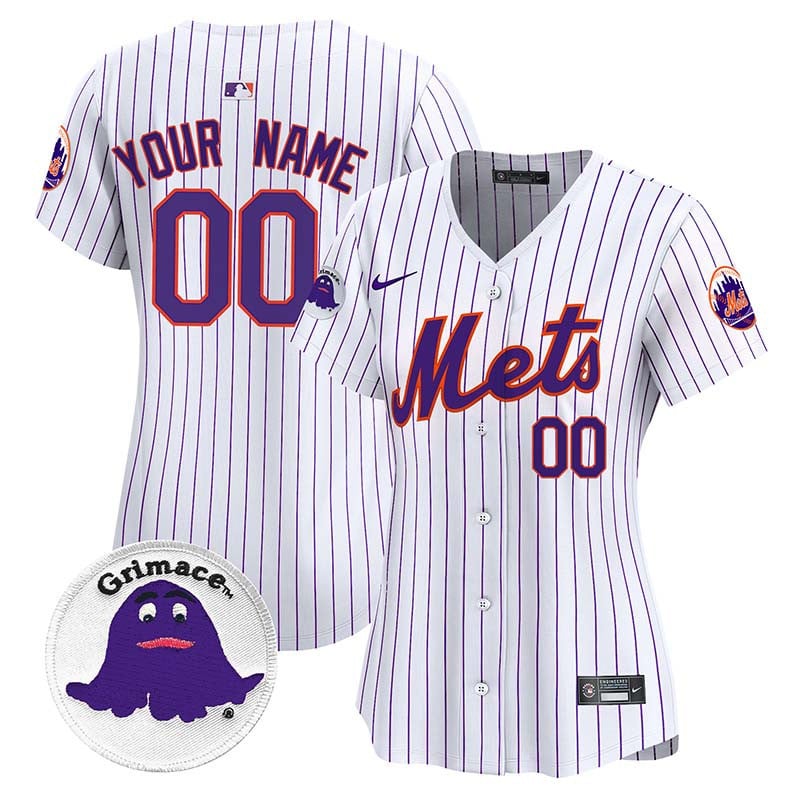 Mets Grimace Vapor Premier Limited Custom Jersey - All Stitched - Women, Pinstripe