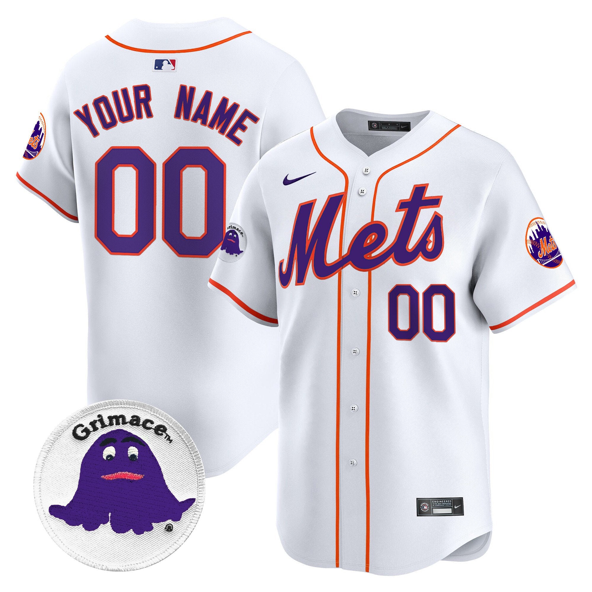 Mets Grimace Vapor Premier Limited Custom Jersey - All Stitched - Men, White