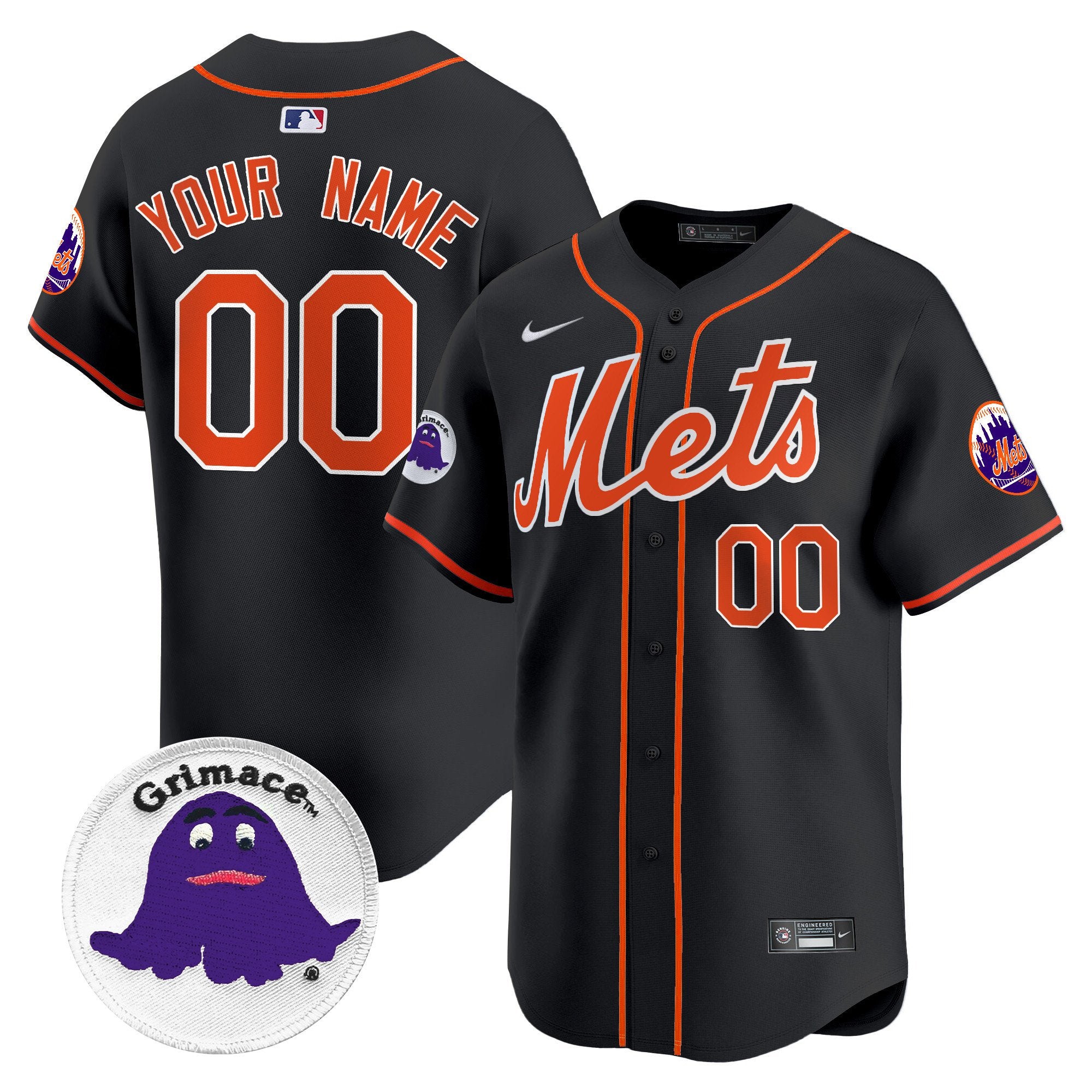Mets Grimace Vapor Premier Limited Custom Jersey - All Stitched - Men, Black