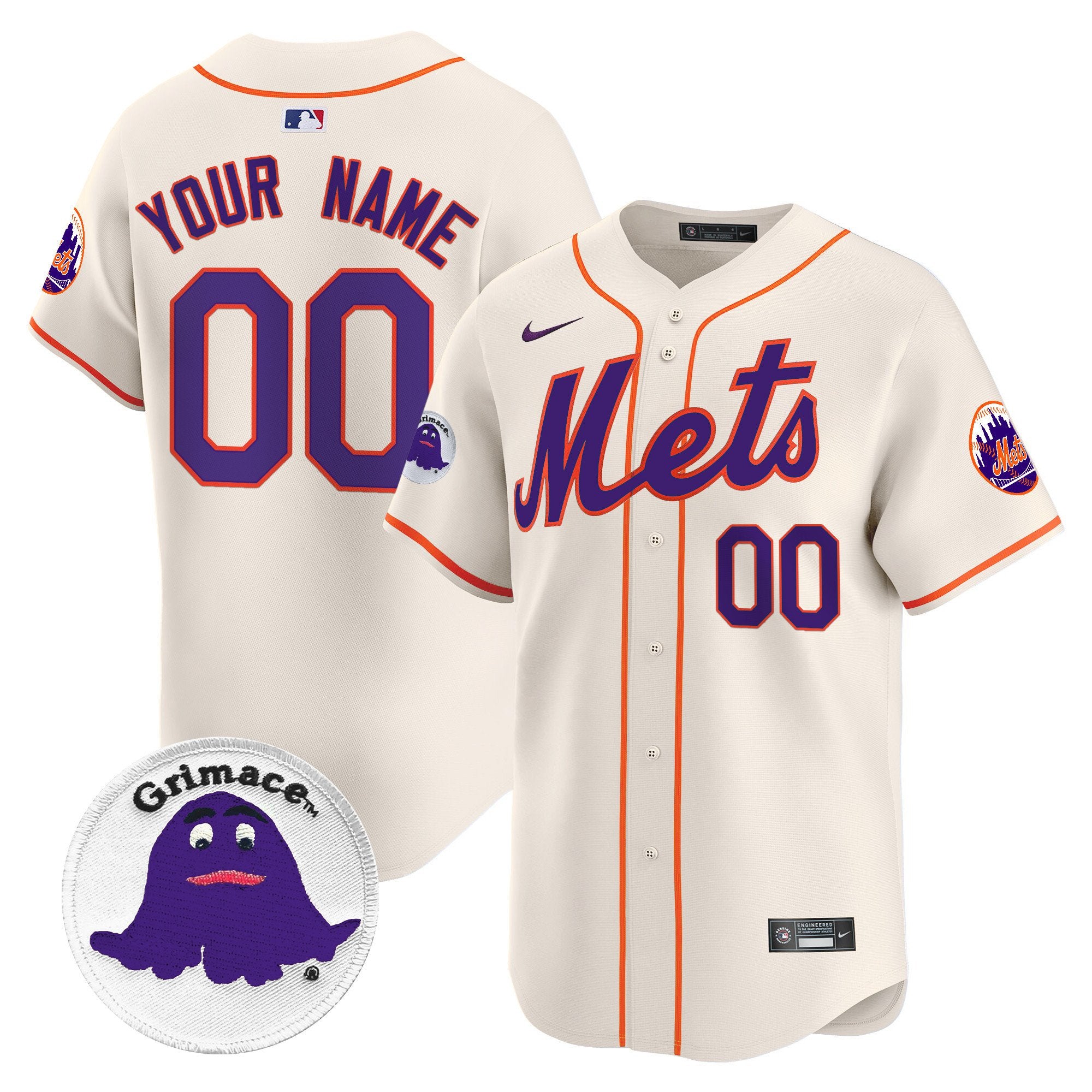 Mets Grimace Vapor Premier Limited Custom Jersey - All Stitched - Men, Cream