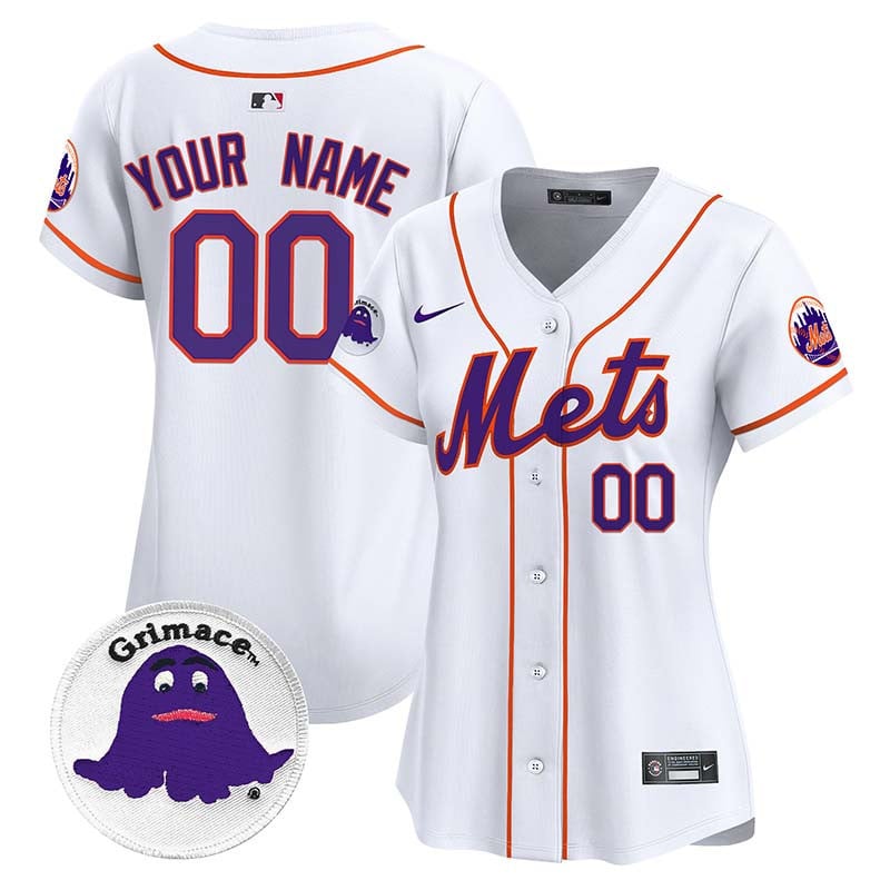Mets Grimace Vapor Premier Limited Custom Jersey - All Stitched - Women, White