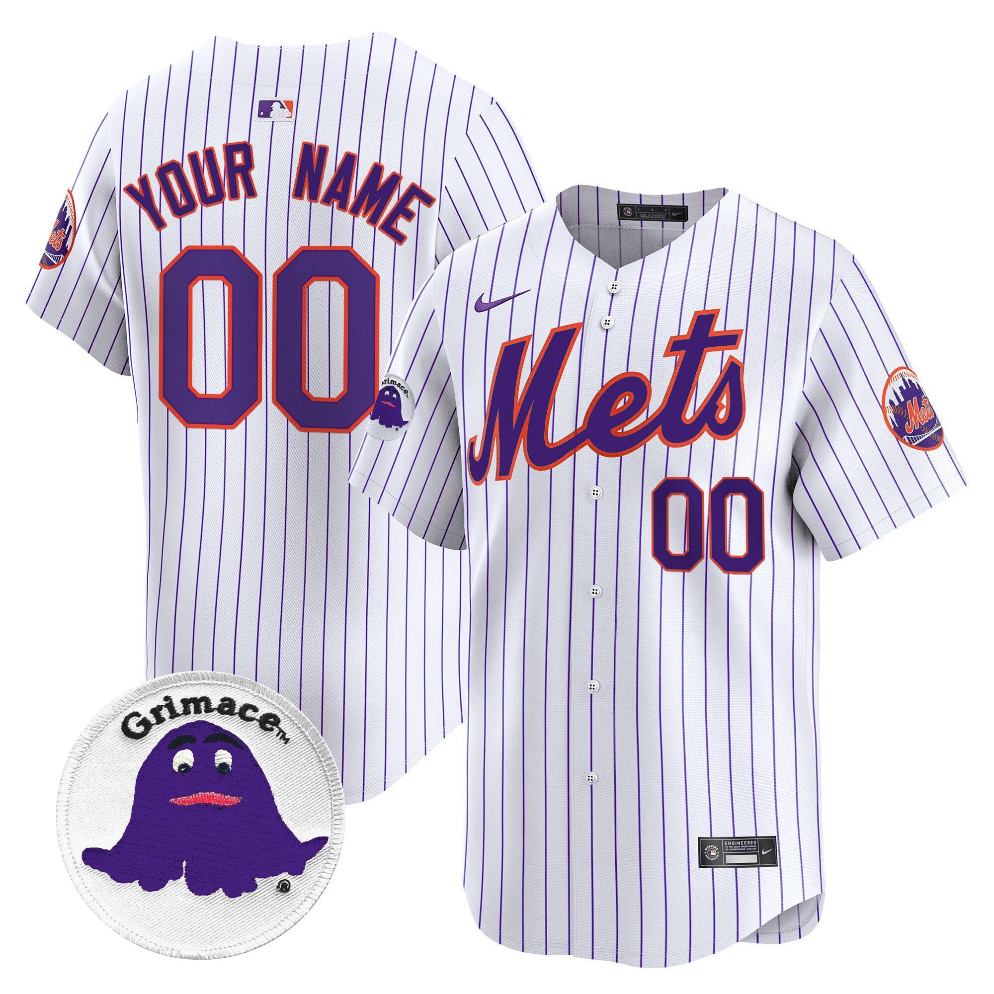 Mets Grimace Vapor Premier Limited Custom Jersey - All Stitched - Men, Pinstripe