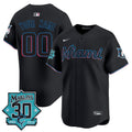 Miami Marlins 30 Seasons Anniversary Patch Vapor Premier Limited Custom Jersey - All Stitched - Men, Black