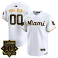 Miami Marlins 30 Seasons Anniversary Patch Vapor Premier Limited Custom Jersey - All Stitched - Men, White Gold