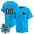 Miami Marlins 30 Seasons Anniversary Patch Vapor Premier Limited Custom Jersey - All Stitched - Men, Blue