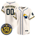 Milwaukee Brewers Golden 50th Anniversary Patch Vapor Premier Limited Custom Jersey - All Stitched - Men, Cream