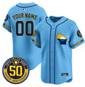 Milwaukee Brewers Golden 50th Anniversary Patch Vapor Premier Limited Custom Jersey - All Stitched - Men, Blue