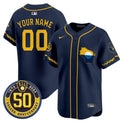 Milwaukee Brewers Golden 50th Anniversary Patch Vapor Premier Limited Custom Jersey - All Stitched - Men, Navy